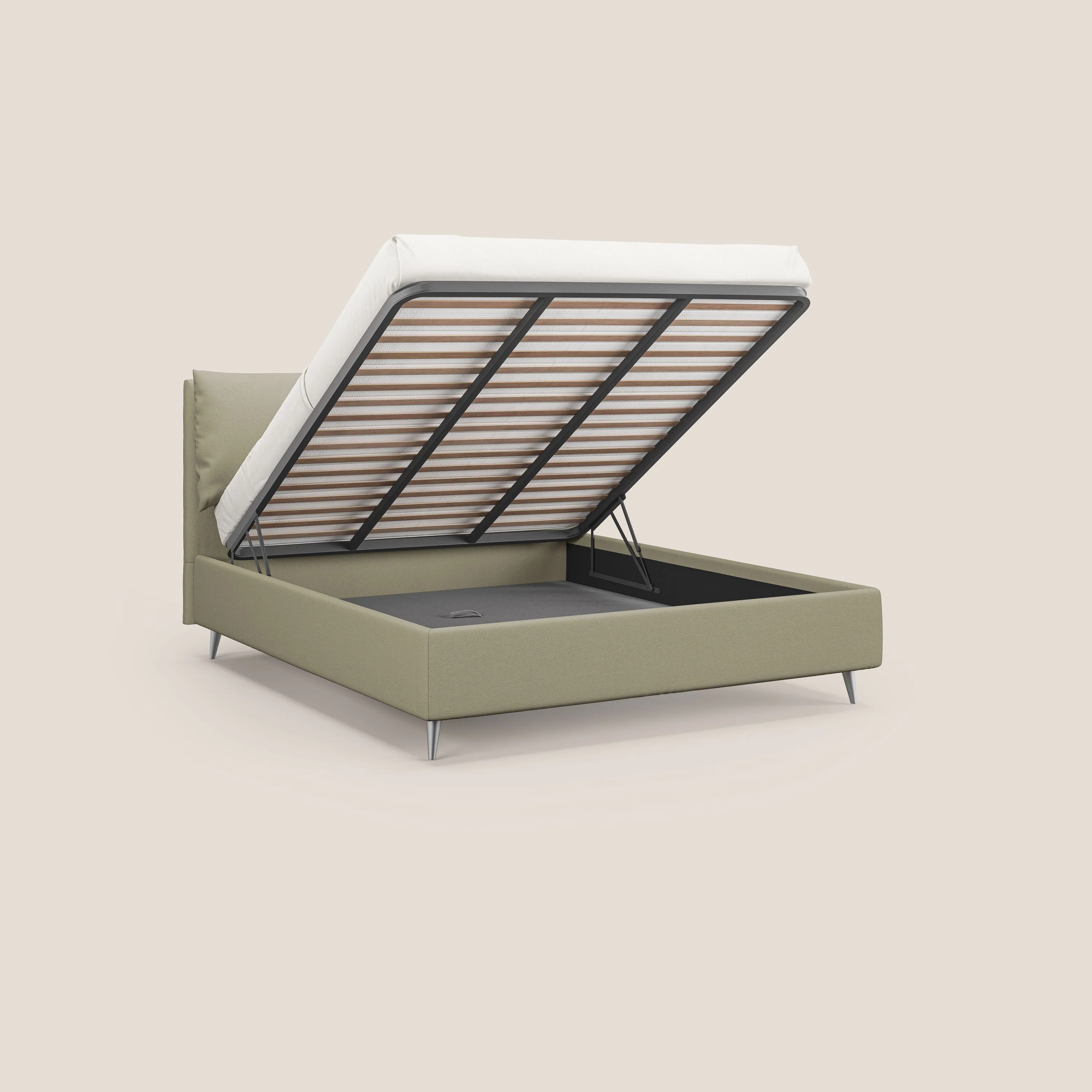 Elsa lit rembourré avec coffre de rangement en tissu détachable T05 crème - Image 2