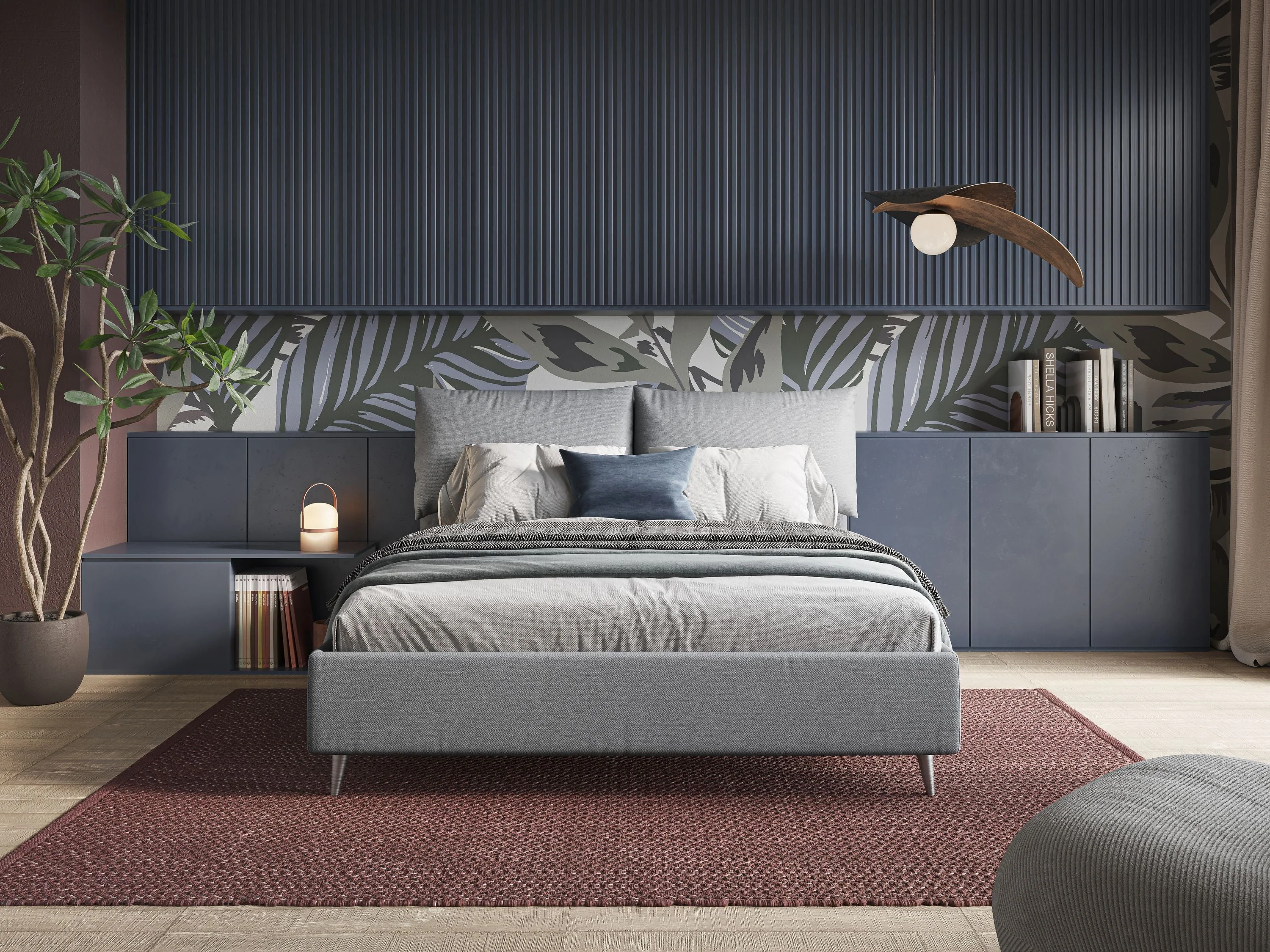 Elsa lit rembourré avec coffre de rangement en tissu détachable T05 gris - Image 2