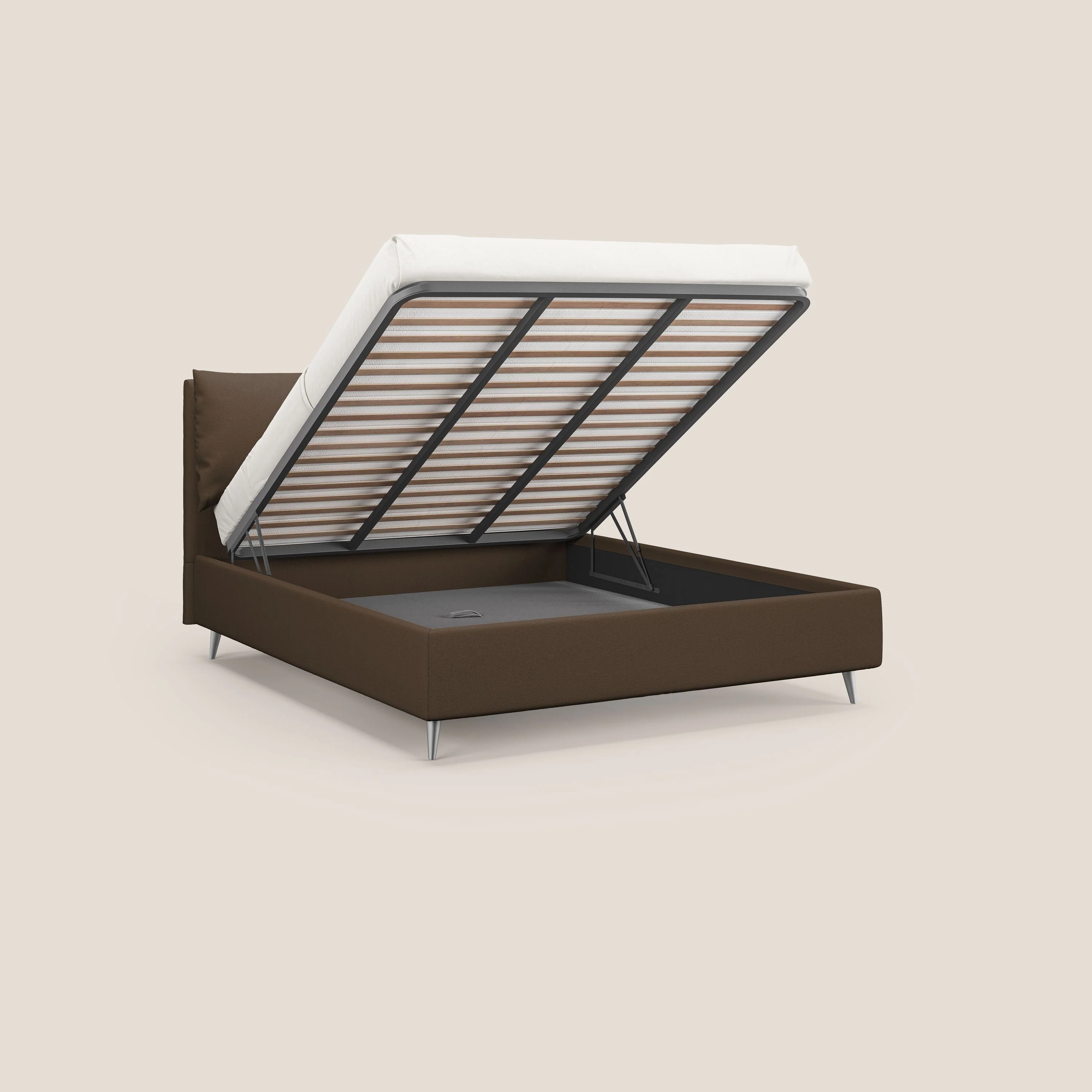 Elsa lit rembourré avec coffre de rangement en tissu détachable T05 marron - Image 2