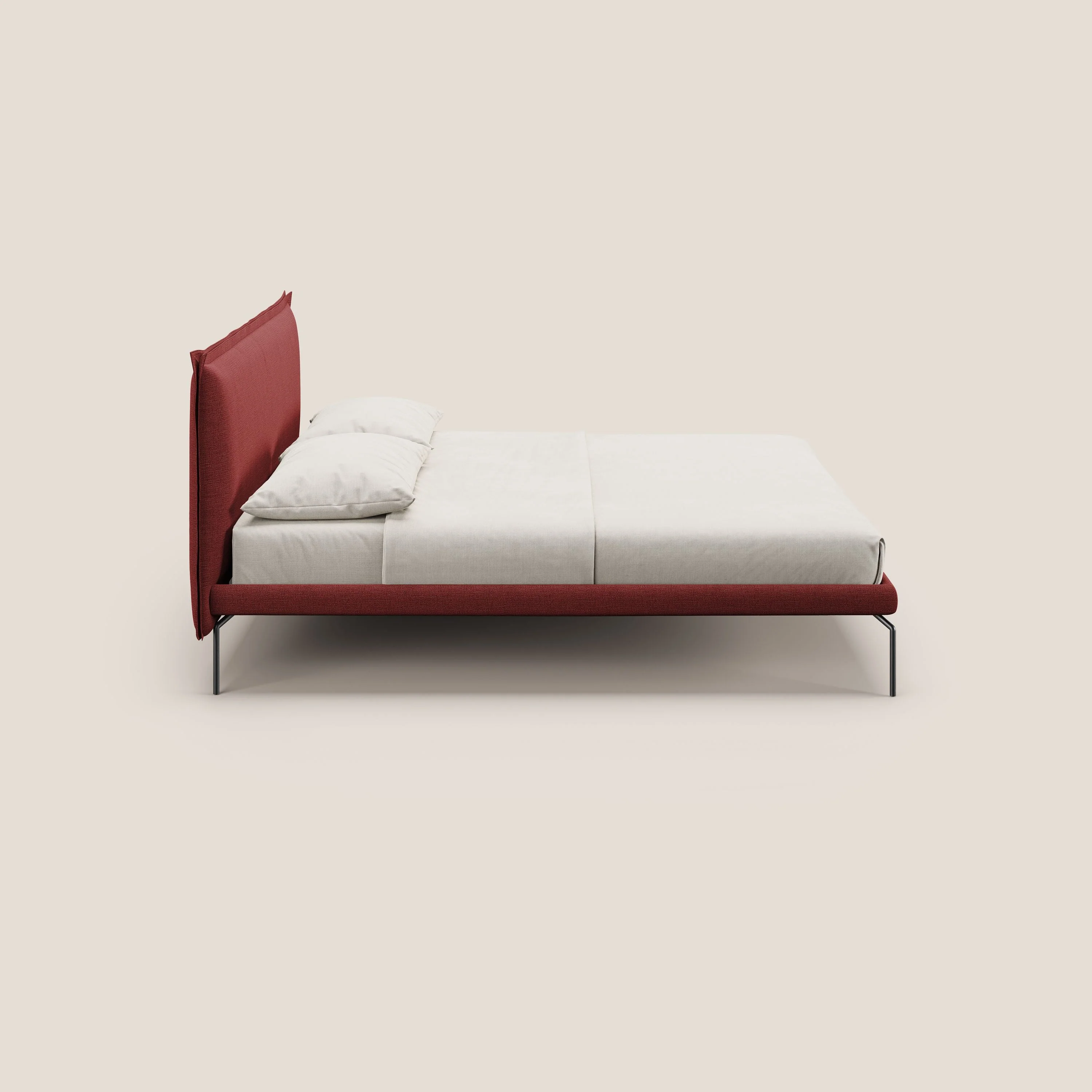 Eric lit rembourré au design minimaliste pour matelas 160X200 cm en tissu imperméable T14 rouge - Image 3