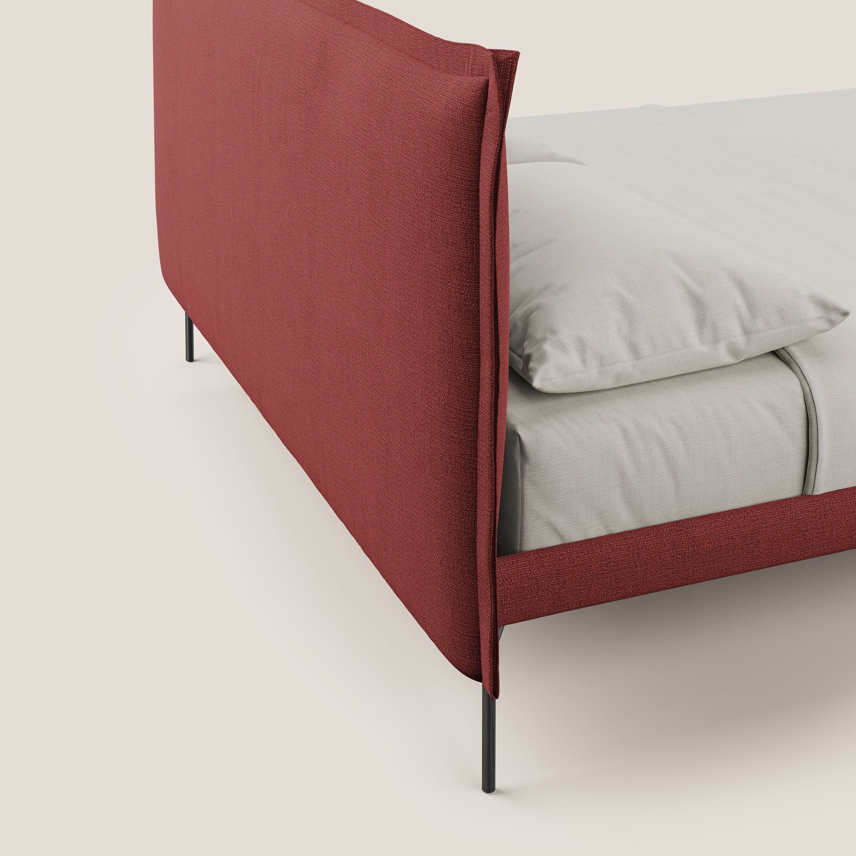 Eric lit rembourré au design minimaliste pour matelas 160X200 cm en tissu imperméable T14 rouge - Image 6