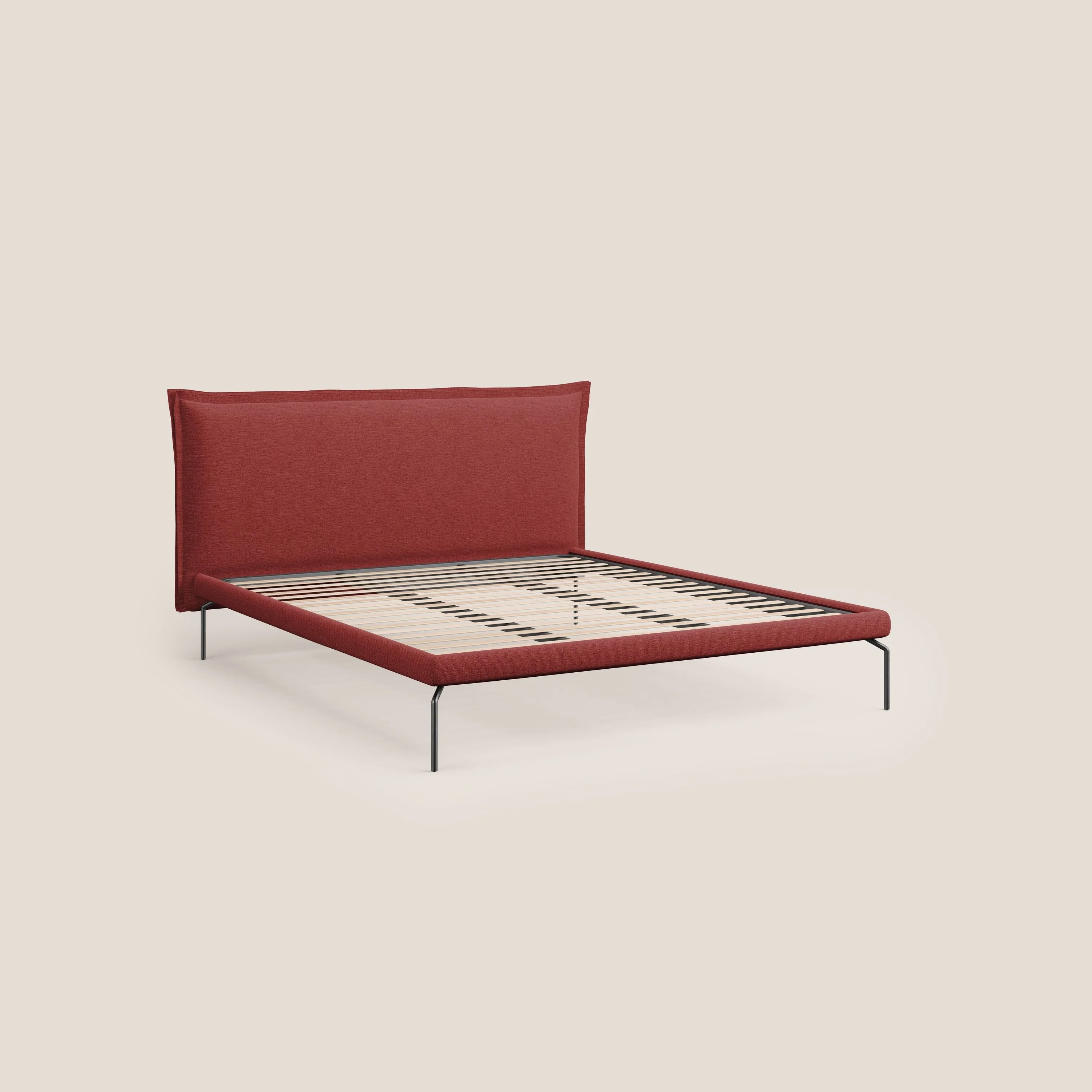 Eric lit rembourré au design minimaliste pour matelas 160X200 cm en tissu imperméable T14 rouge - Image 7
