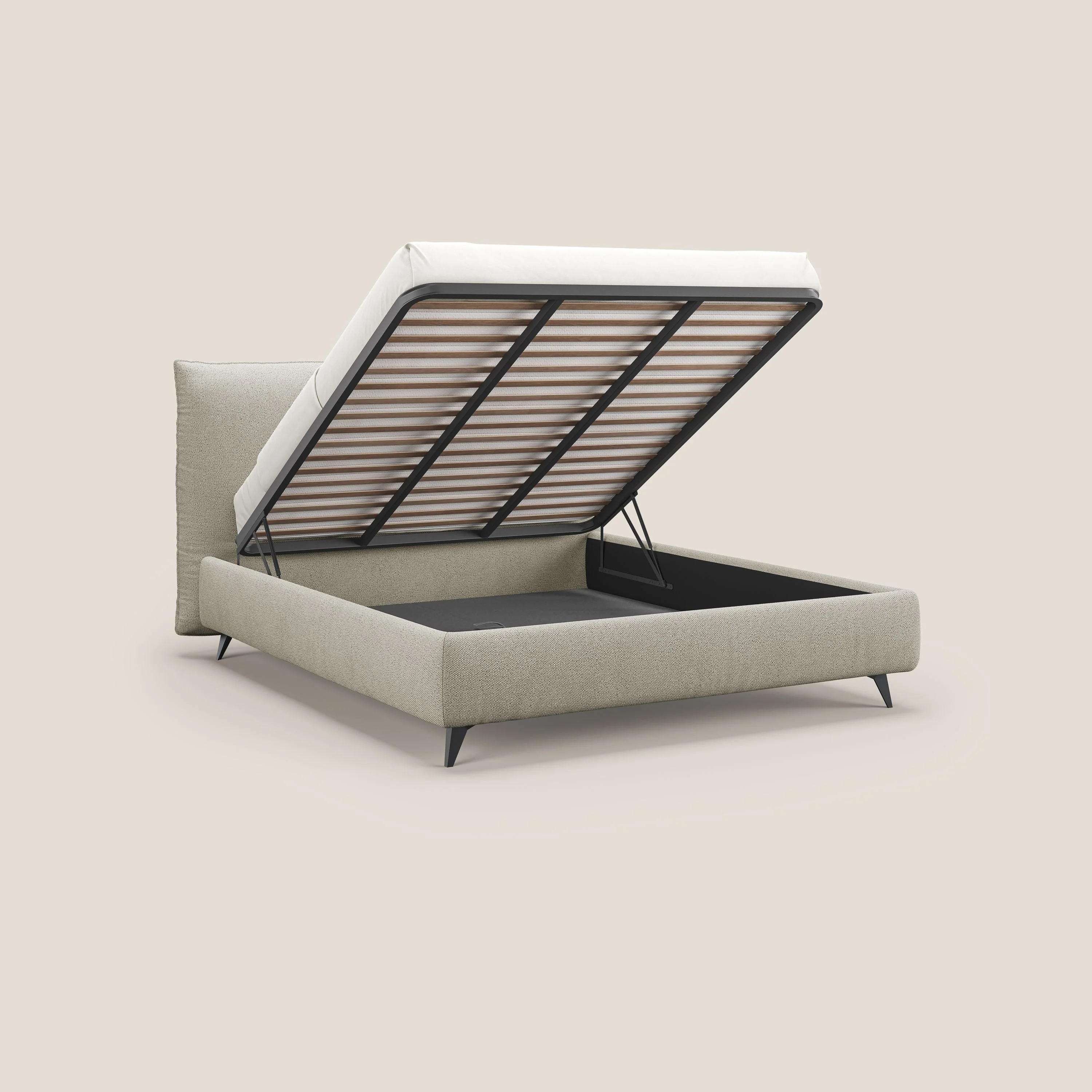 EROS lit rembourré en duvet d'oie avec coffre de rangement en bouclette précieuse détachable T16 beige - Image 2