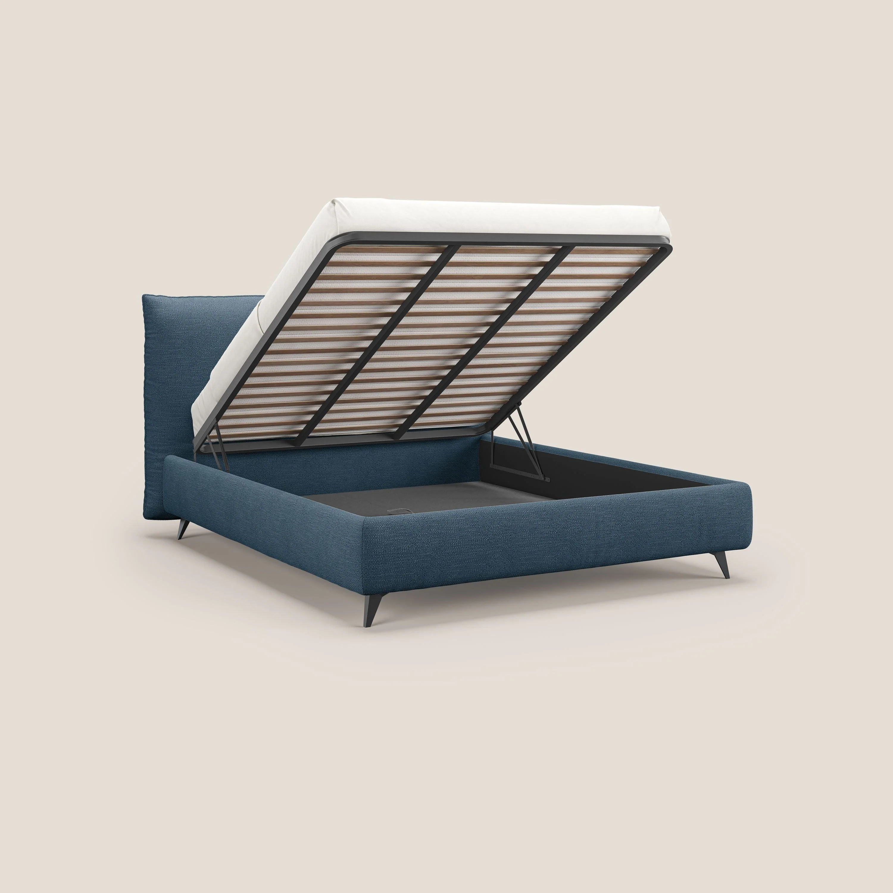 EROS lit rembourré en duvet d'oie avec coffre de rangement en bouclette précieuse détachable T16 bleu - Image 2