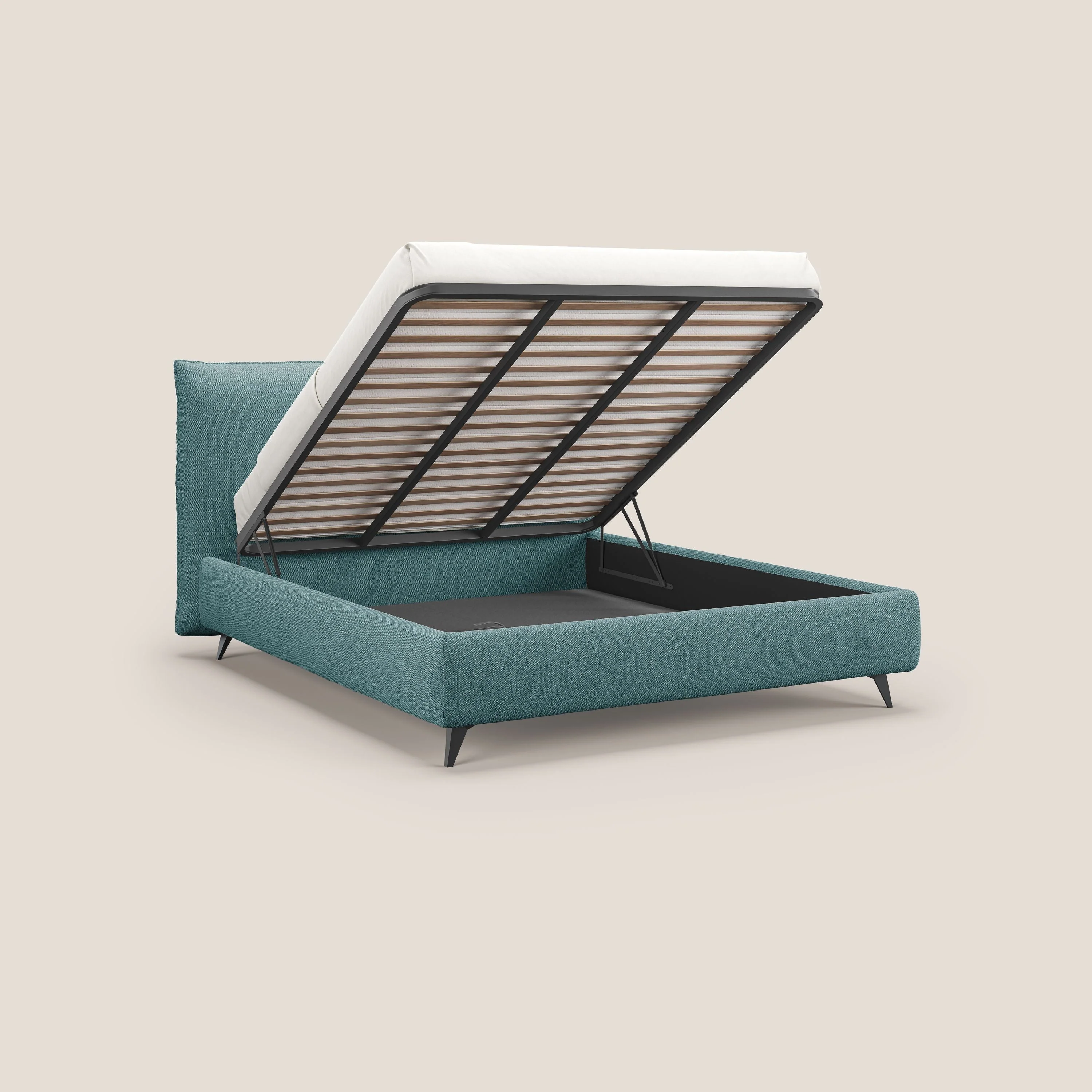 EROS lit rembourré en duvet d'oie avec coffre de rangement en bouclette précieuse détachable T16 bleu ciel - Image 2