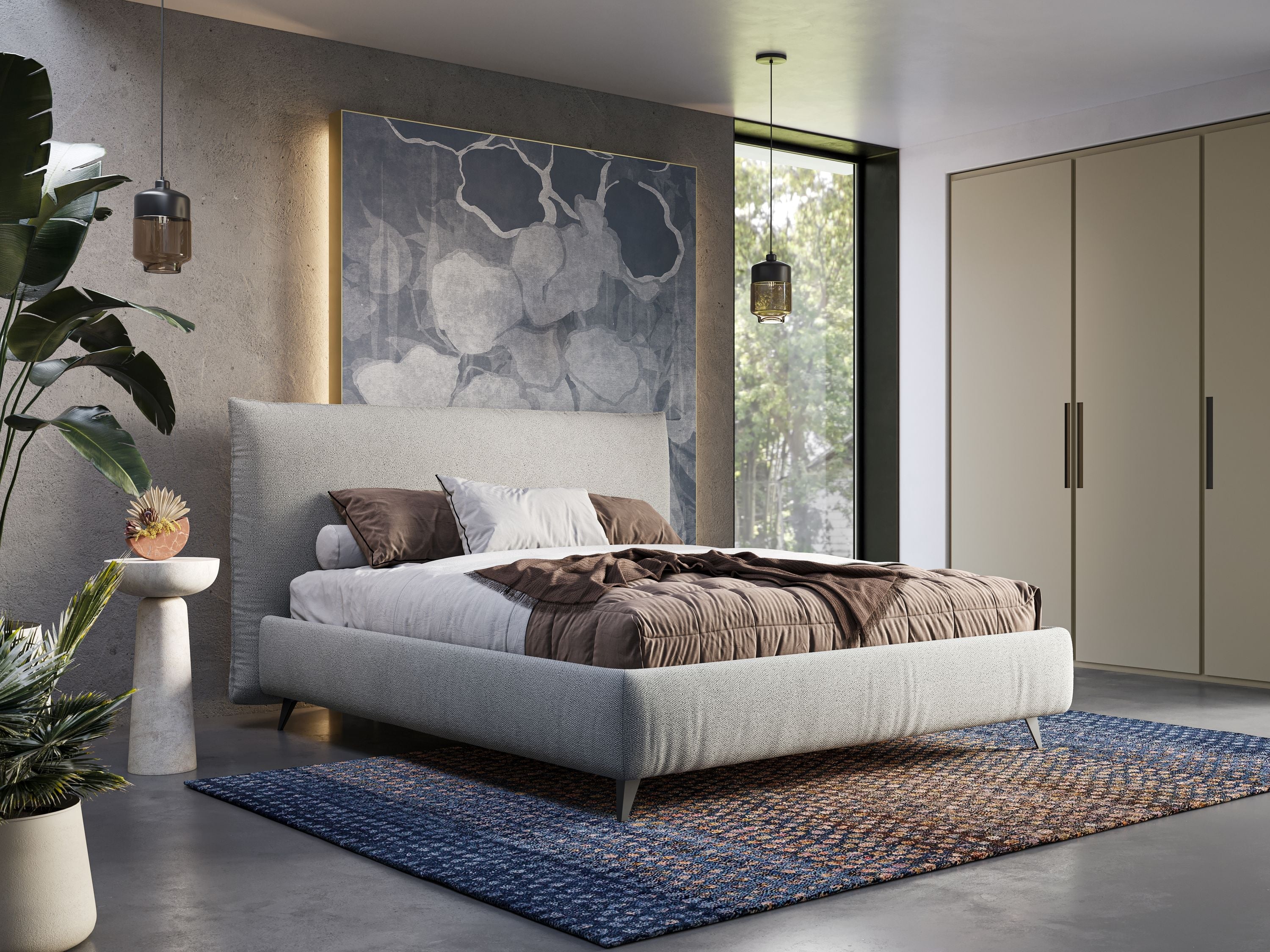 EROS lit rembourré en duvet d'oie avec coffre de rangement en bouclette précieuse détachable T16 crème - Image 2