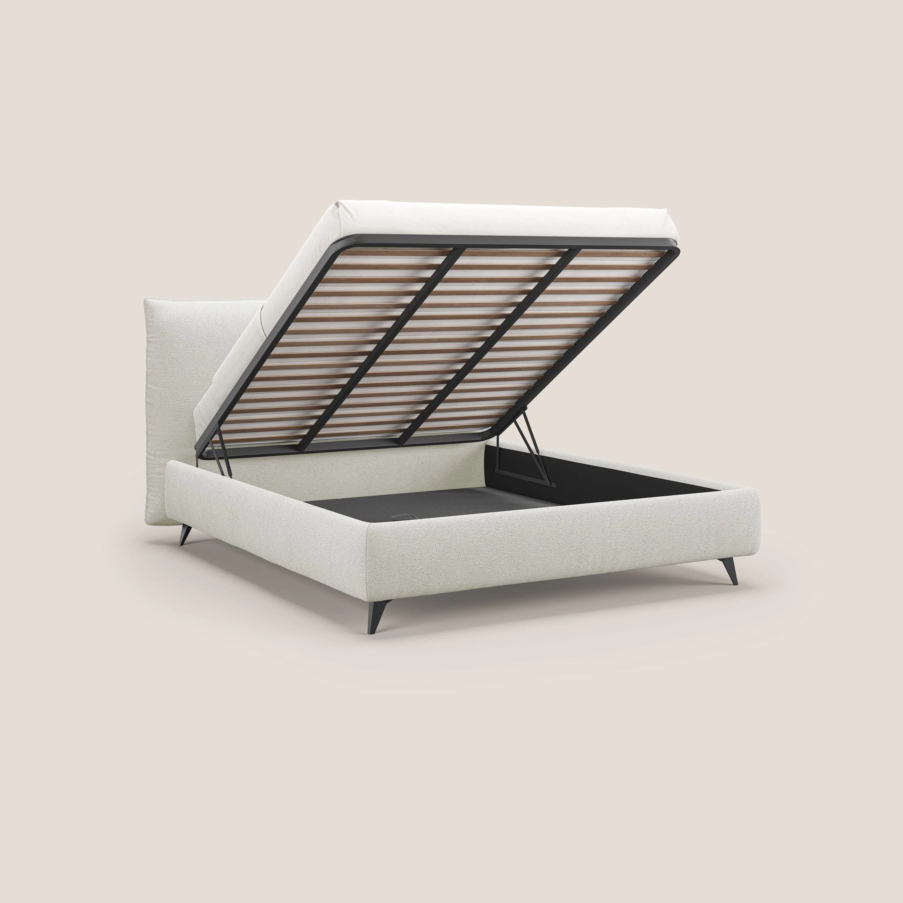 EROS lit rembourré en duvet d'oie avec coffre de rangement en bouclette précieuse détachable T16 crème - Image 3