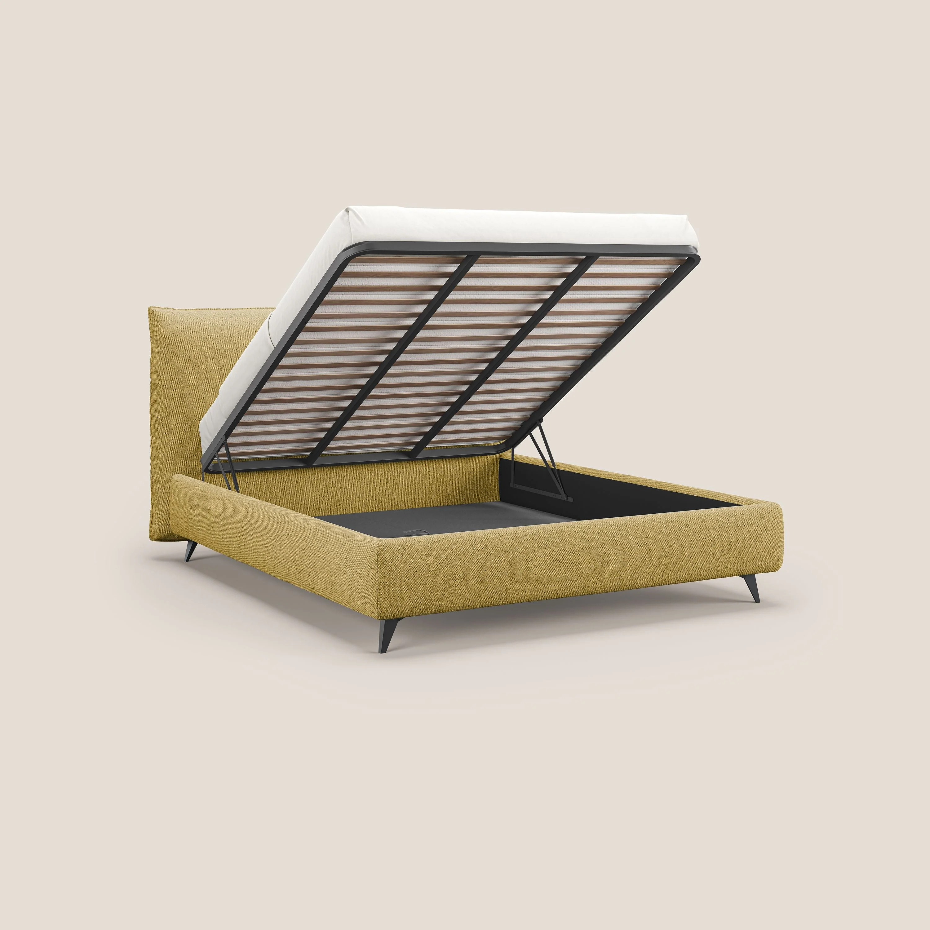 EROS lit rembourré en duvet d'oie avec coffre de rangement en bouclette précieuse détachable T16 jaune - Image 2