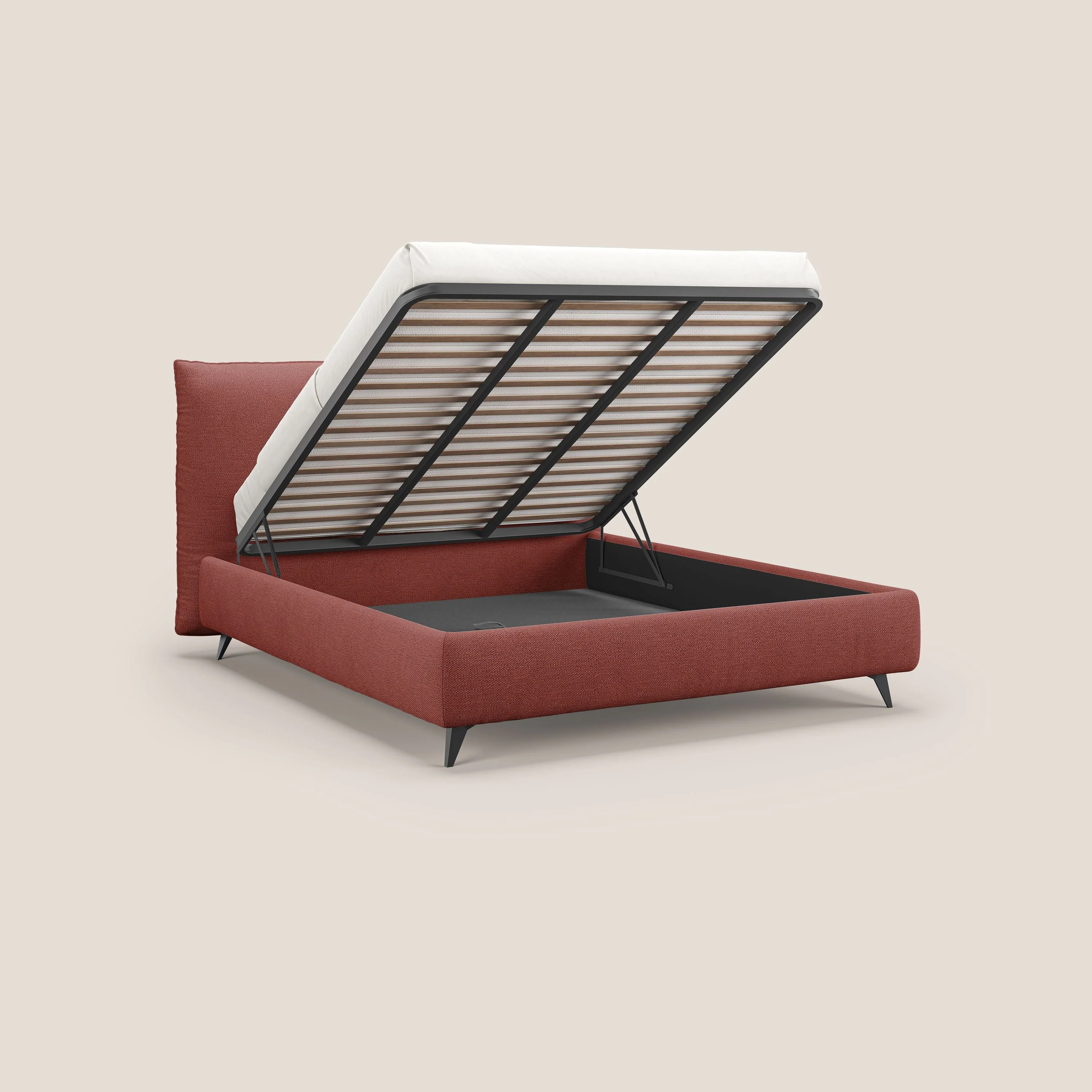 EROS lit rembourré en duvet d'oie avec coffre de rangement en bouclette précieuse détachable T16 rouge - Image 2
