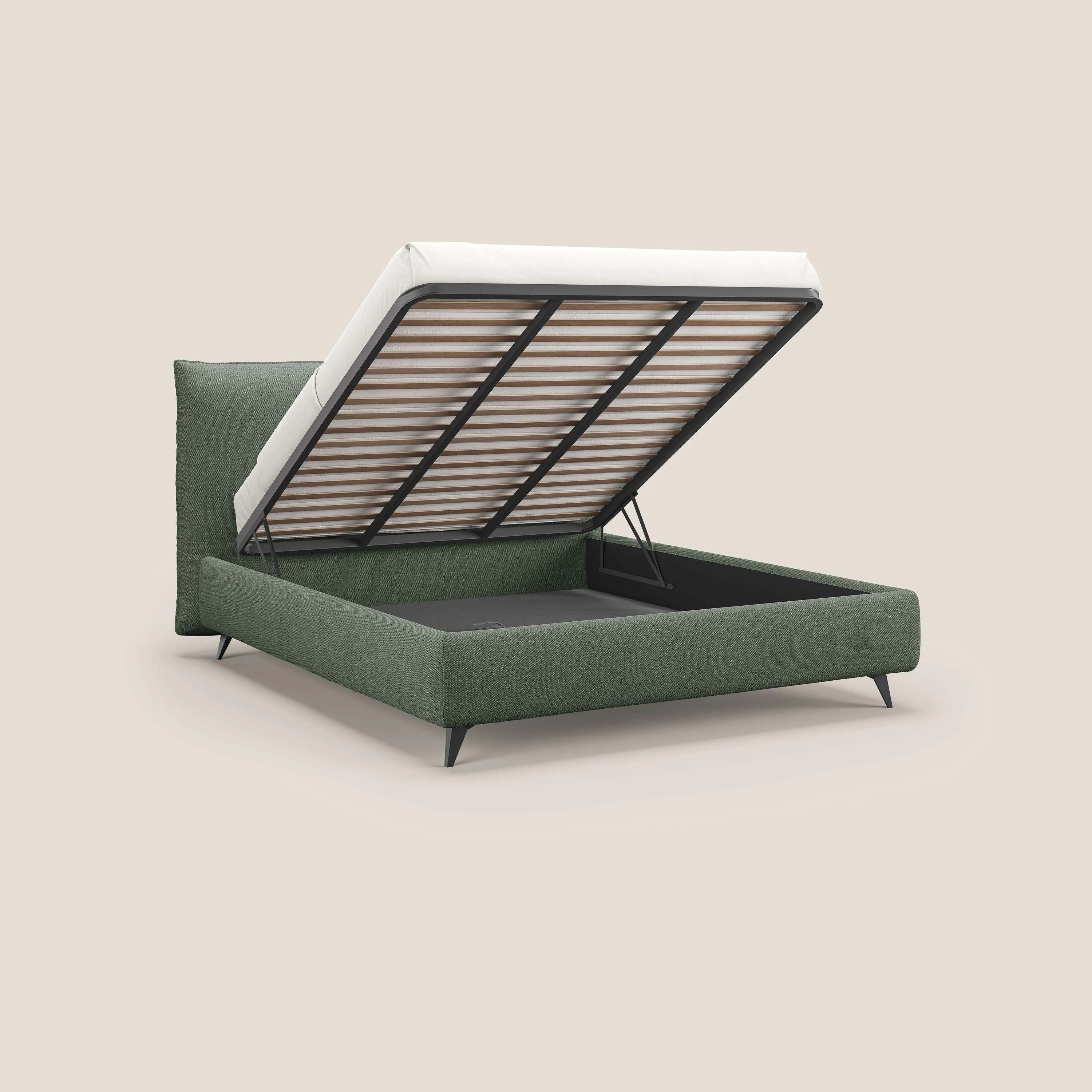 EROS lit rembourré en duvet d'oie avec coffre de rangement en bouclette précieuse détachable T16 vert - Image 2