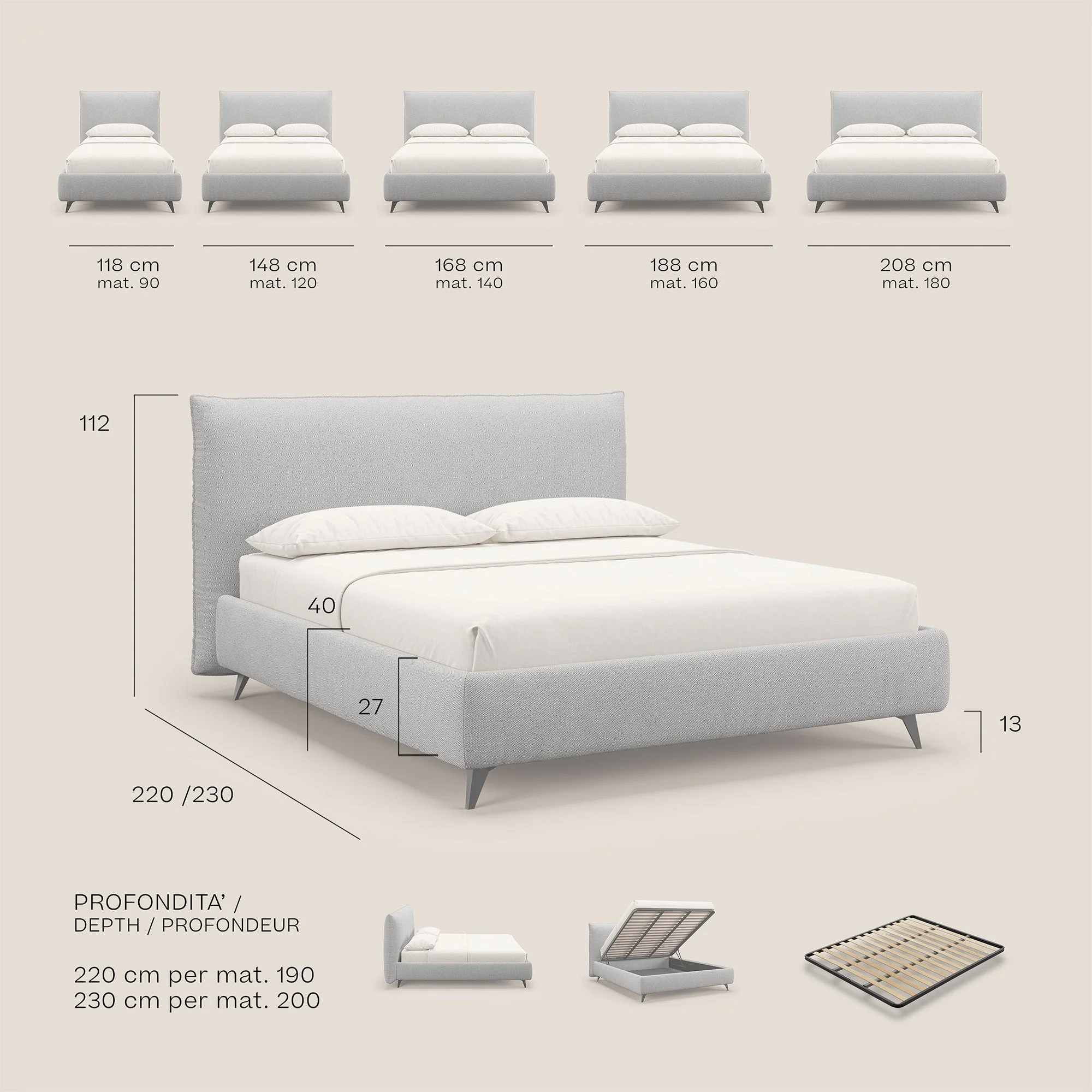 EROS lit rembourré en duvet d'oie avec coffre de rangement en bouclette précieuse détachable T16 vert - Image 9