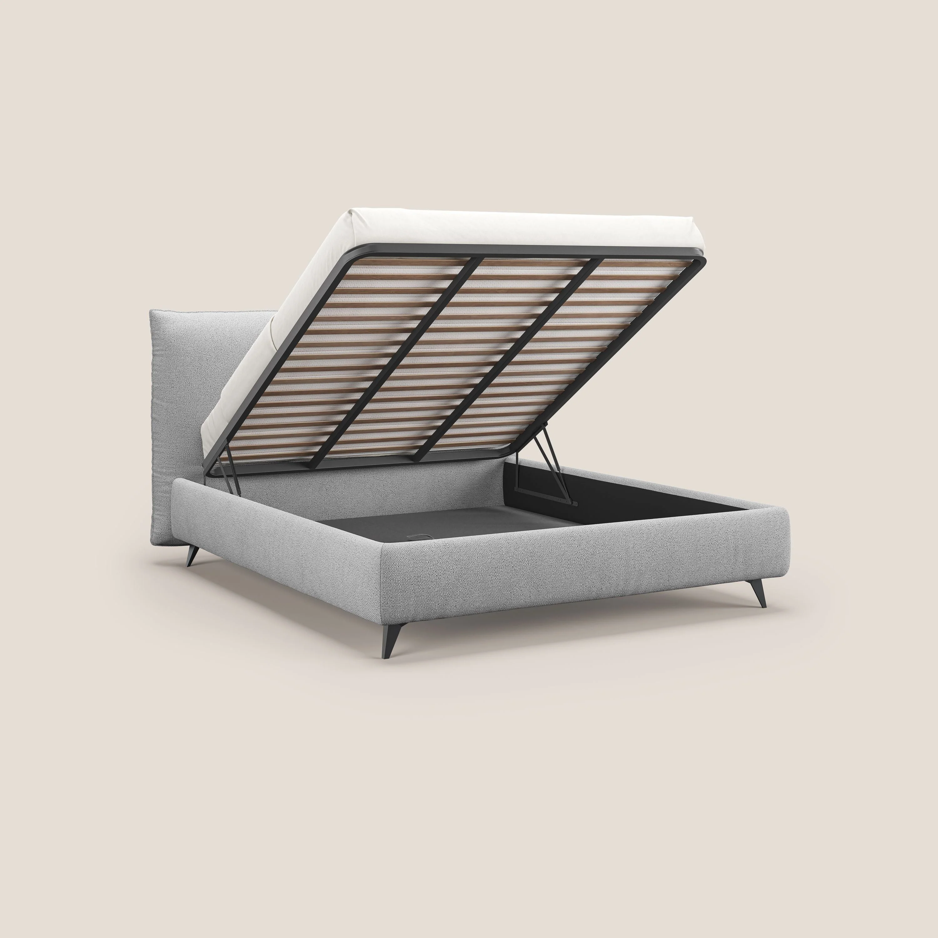 EROS lit rembourré pour matelas 180x200 cm en duvet d'oie avec coffre de rangement en bouclette précieuse détachable T16 gris - Image 2