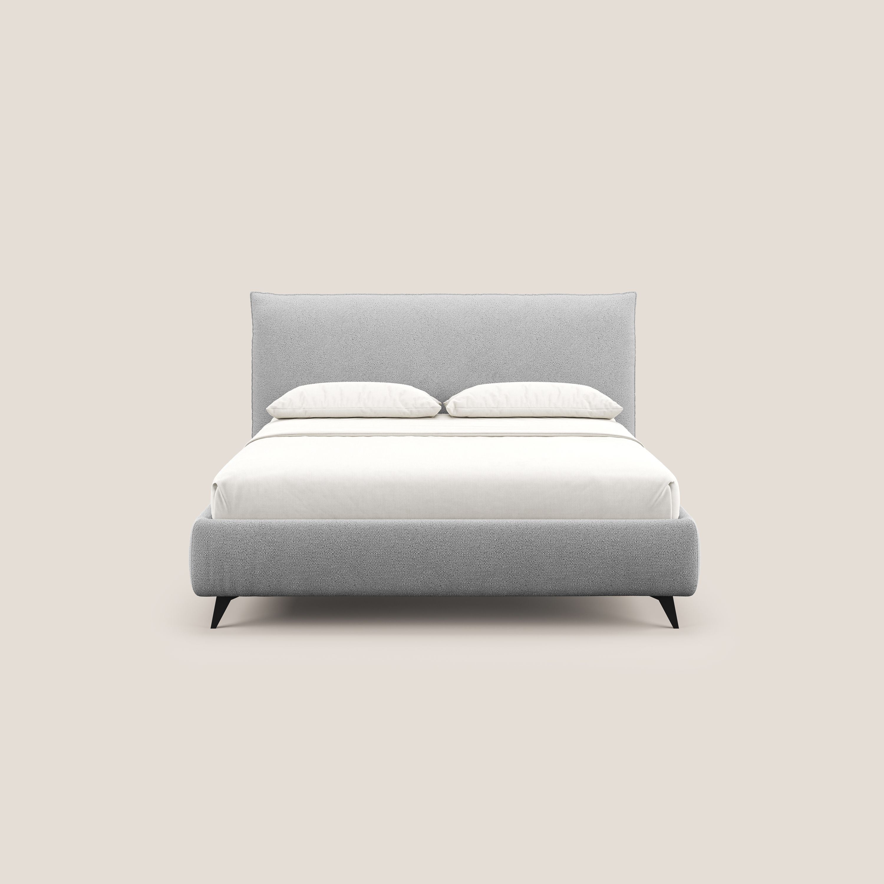 EROS lit rembourré pour matelas 180x200 cm en duvet d'oie avec coffre de rangement en bouclette précieuse détachable T16 gris - Image 3