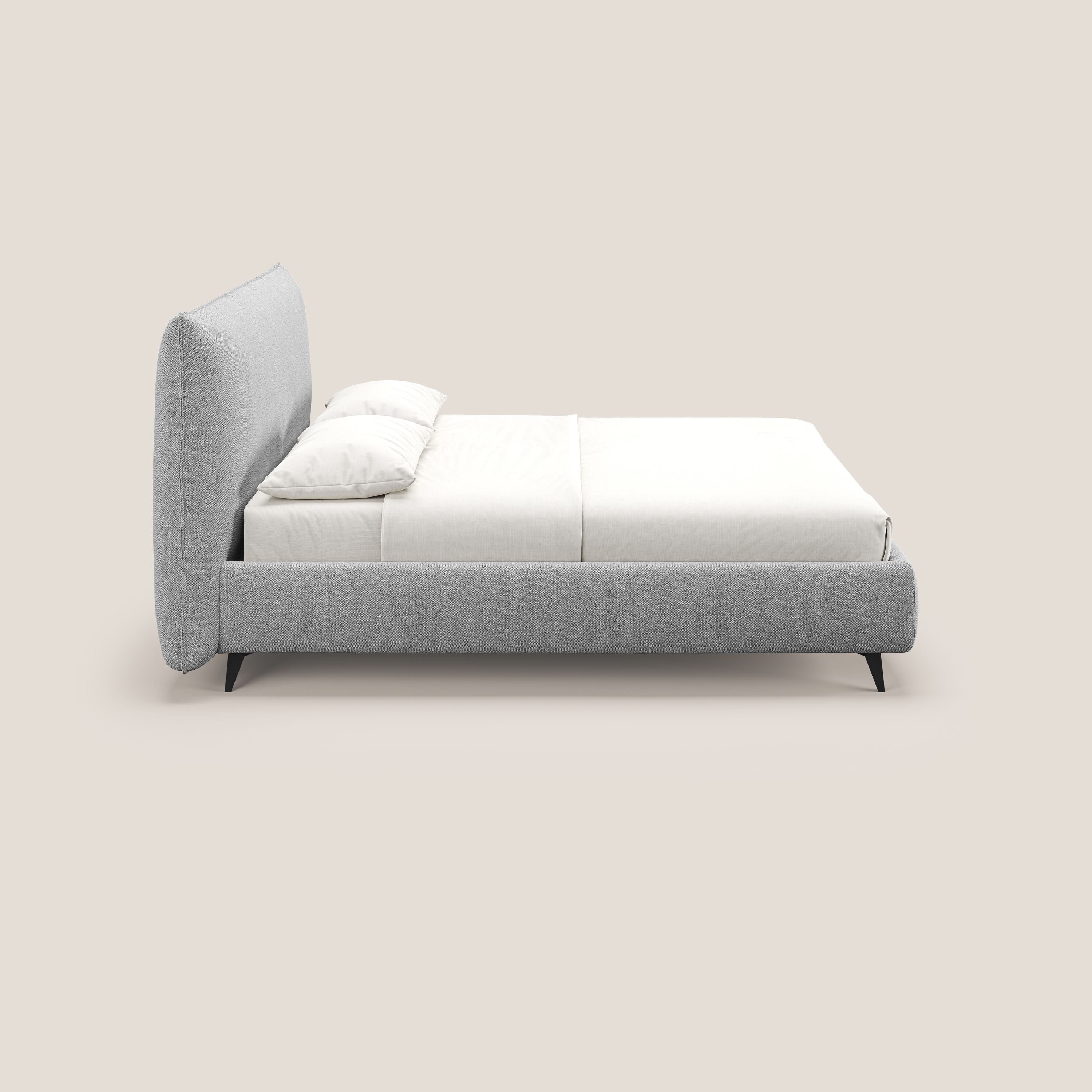EROS lit rembourré pour matelas 180x200 cm en duvet d'oie avec coffre de rangement en bouclette précieuse détachable T16 gris - Image 4