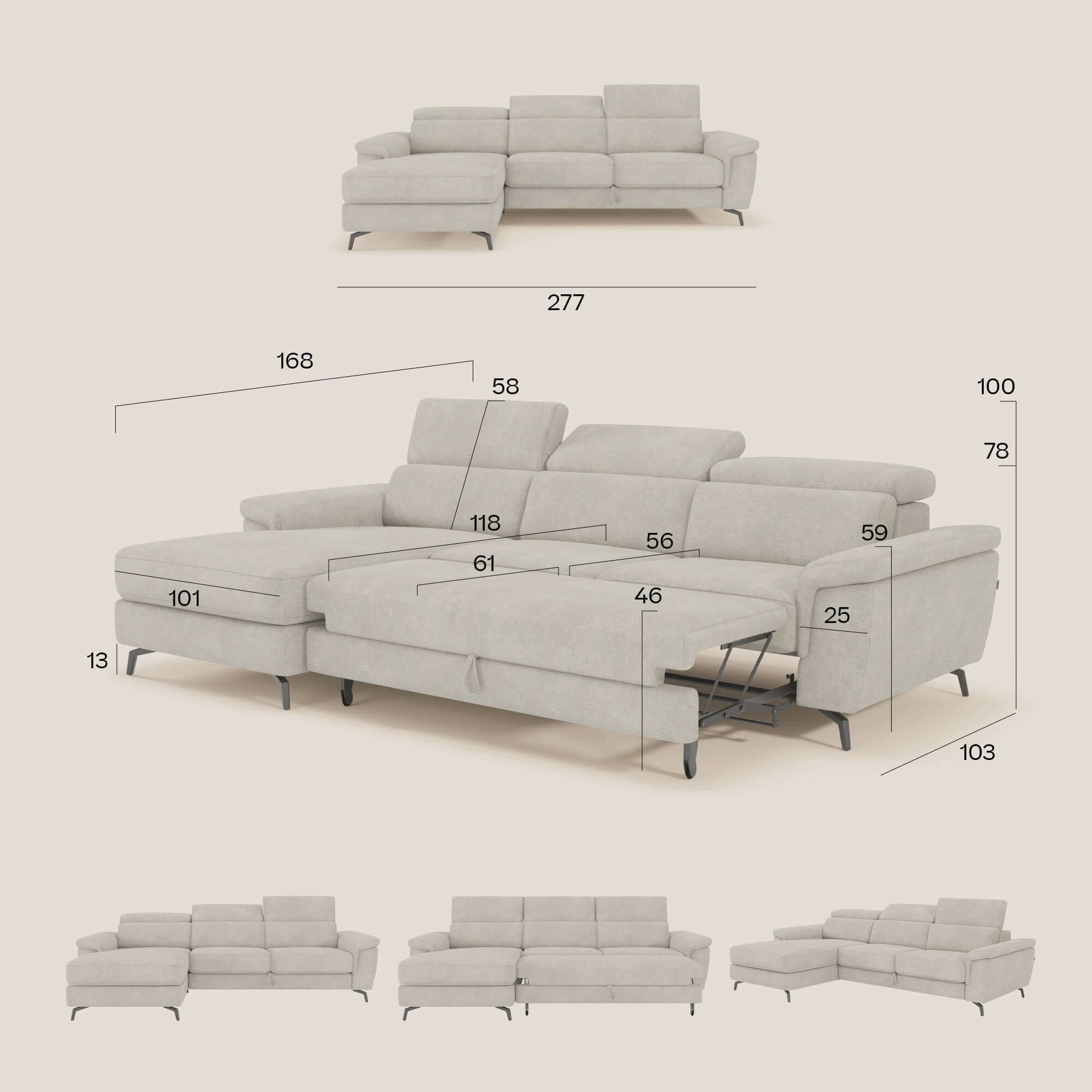 Estro Canapé extractible et chaise longue - têtières inclinables en tissu imperméable 277 cm GAUCHE T14 bleu pastel - Image 12