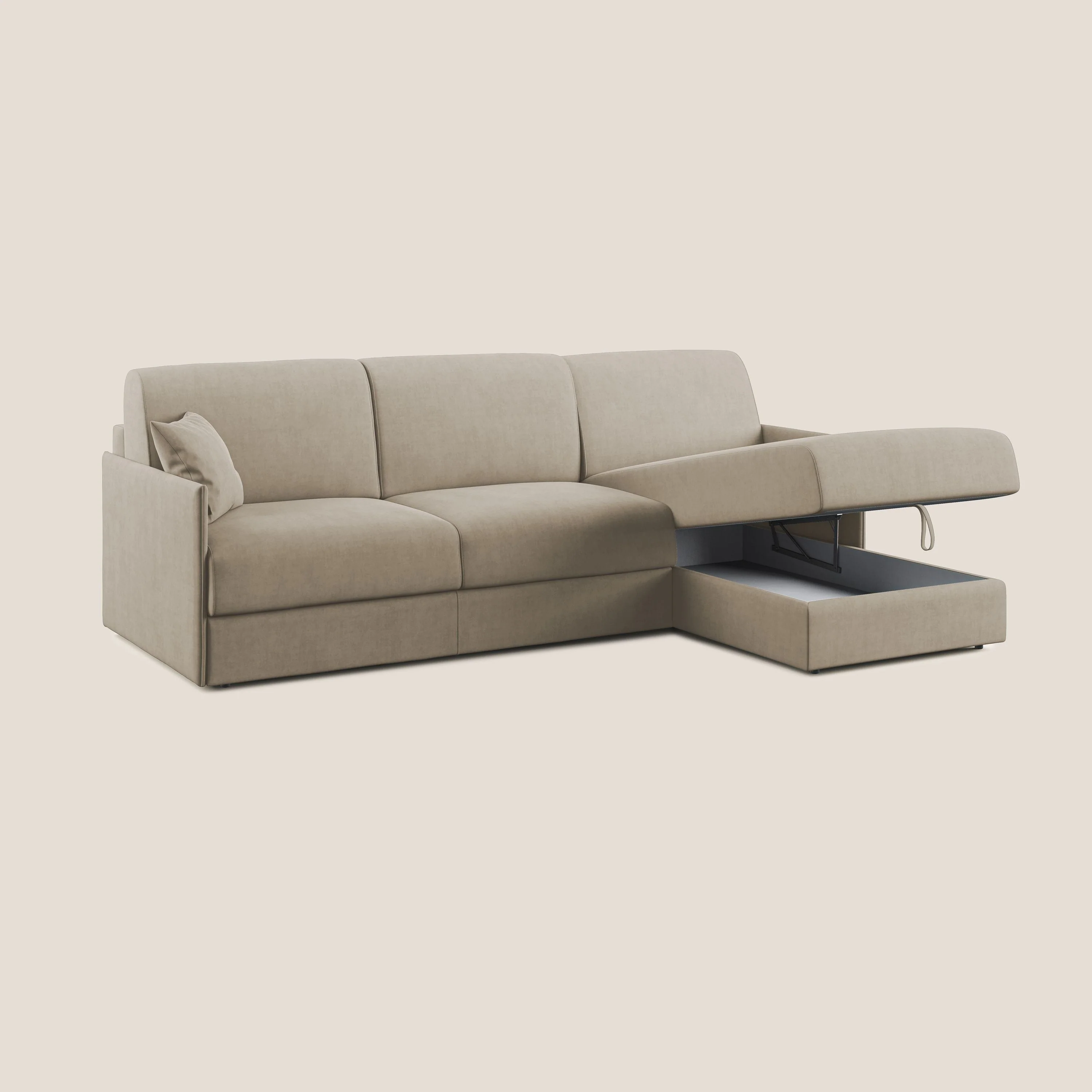 Evans canapé d'angle convertible avec méridienne en tissu doux imperméable T02 beige - Image 2