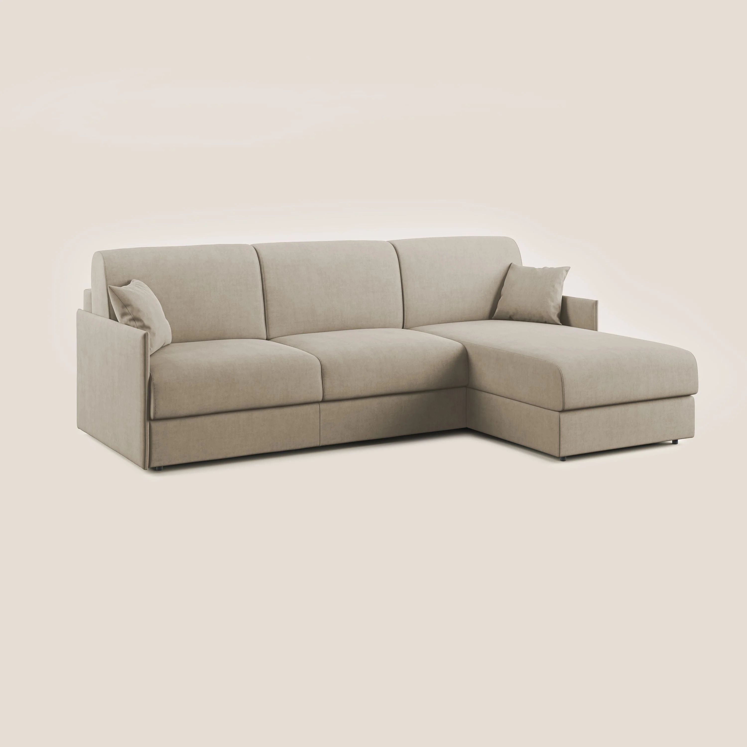 Evans canapé d'angle convertible avec méridienne en tissu doux imperméable T02 beige - Image 3