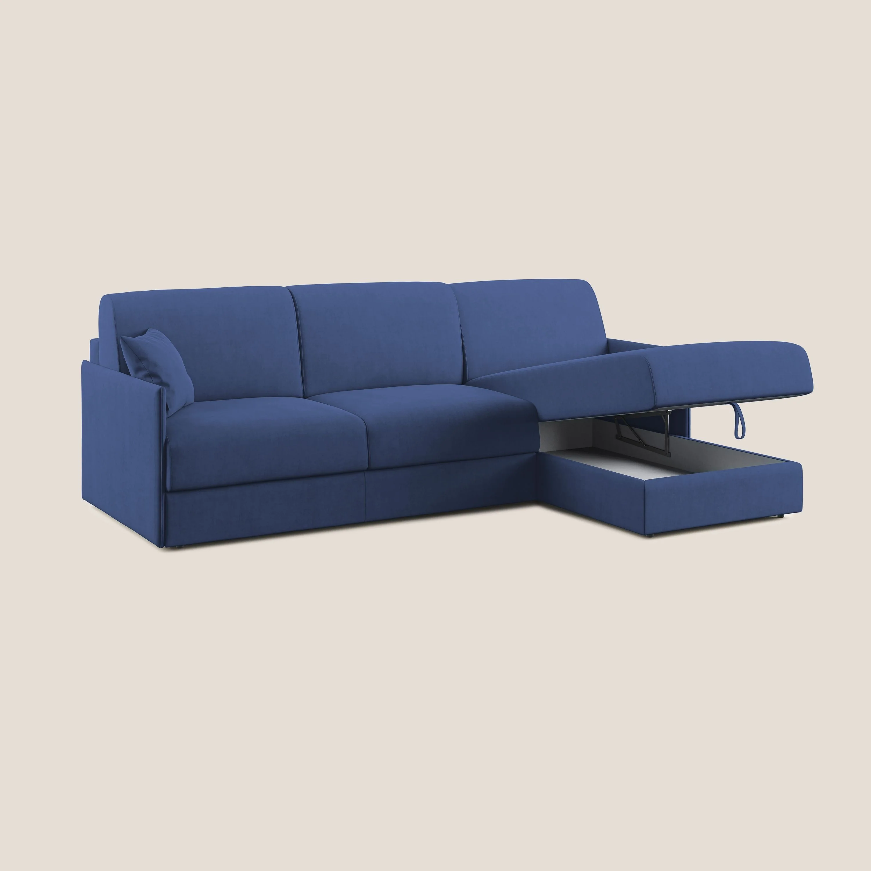 Evans canapé d'angle convertible avec méridienne en tissu doux imperméable T02 bleu - Image 2