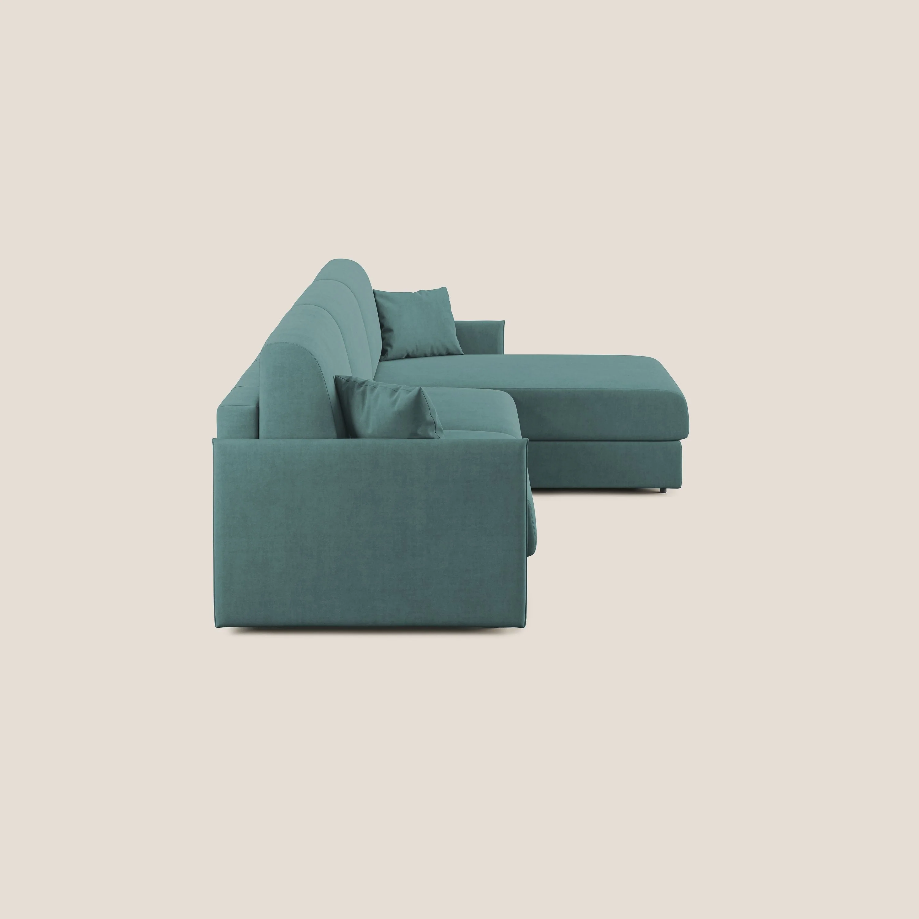 Evans canapé d'angle convertible avec méridienne en tissu doux imperméable T02 bleu canard - Image 4