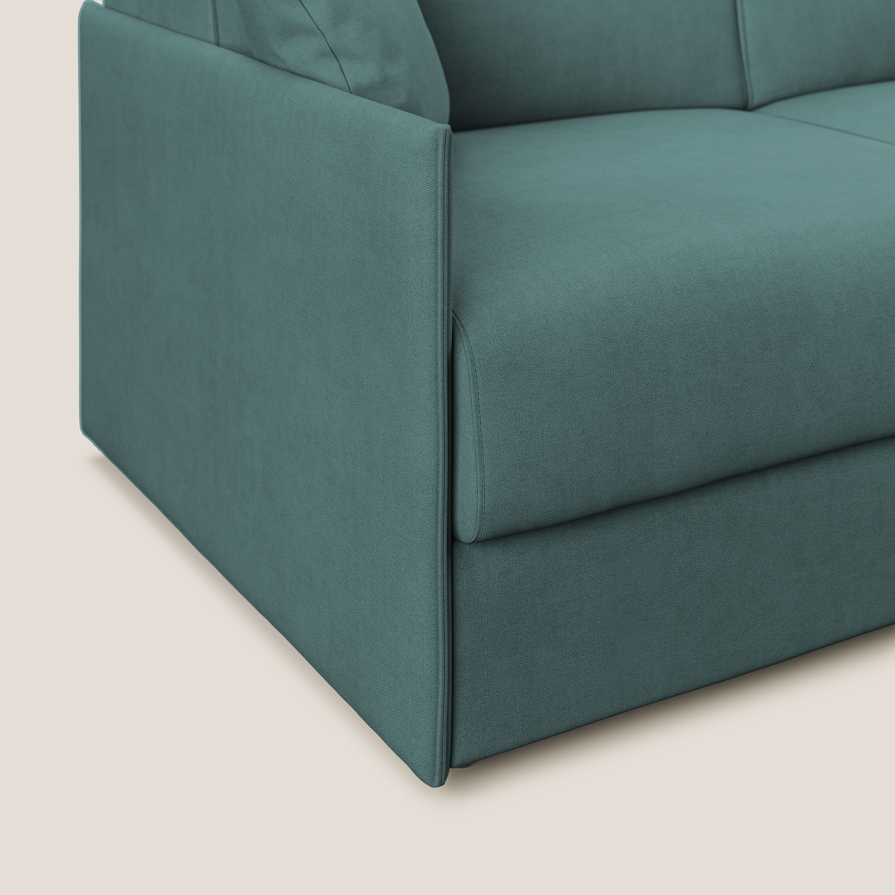Evans canapé d'angle convertible avec méridienne en tissu doux imperméable T02 bleu canard - Image 6