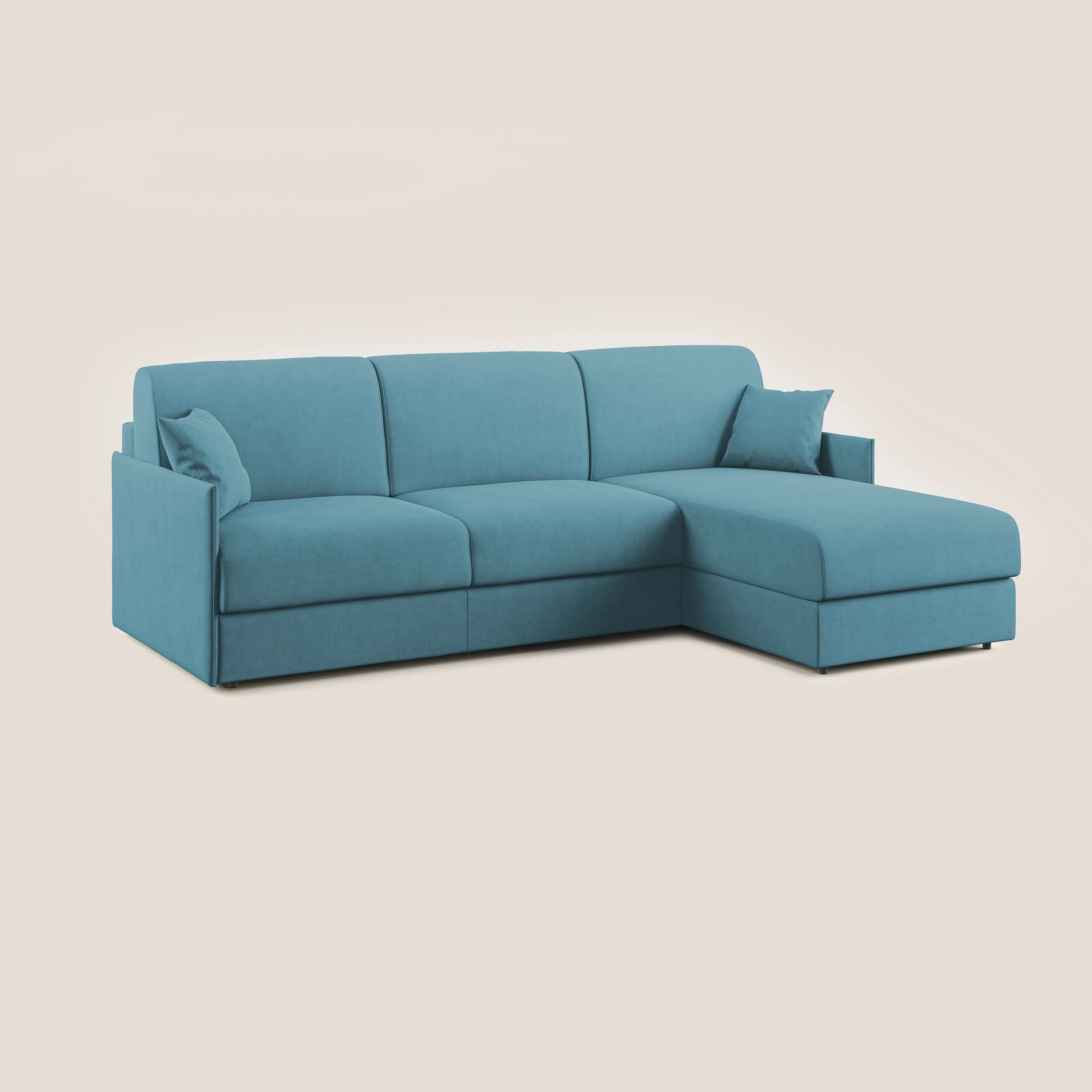 Evans canapé d'angle convertible avec méridienne en tissu doux imperméable T02 bleu clair - Image 3