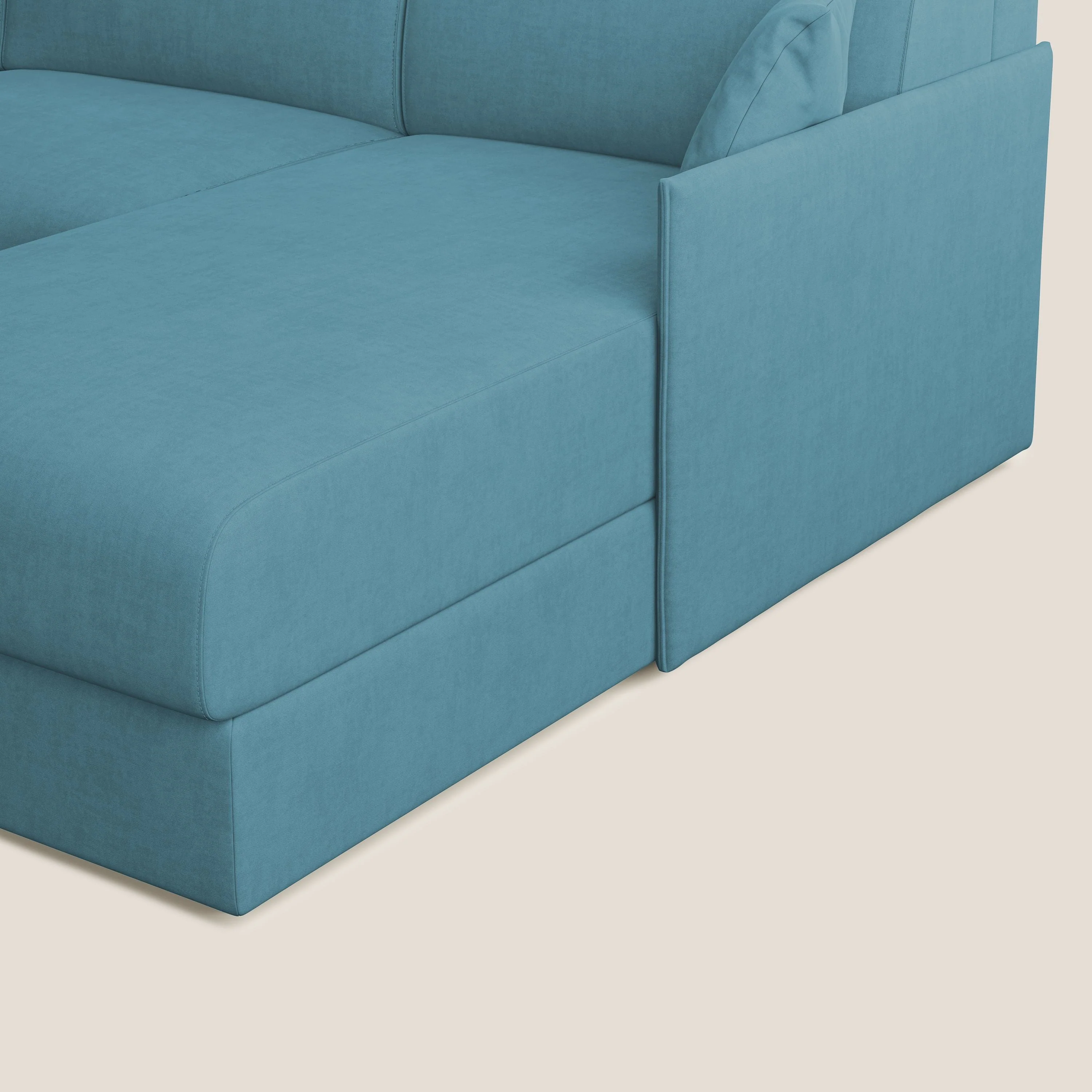Evans canapé d'angle convertible avec méridienne en tissu doux imperméable T02 bleu clair - Image 5
