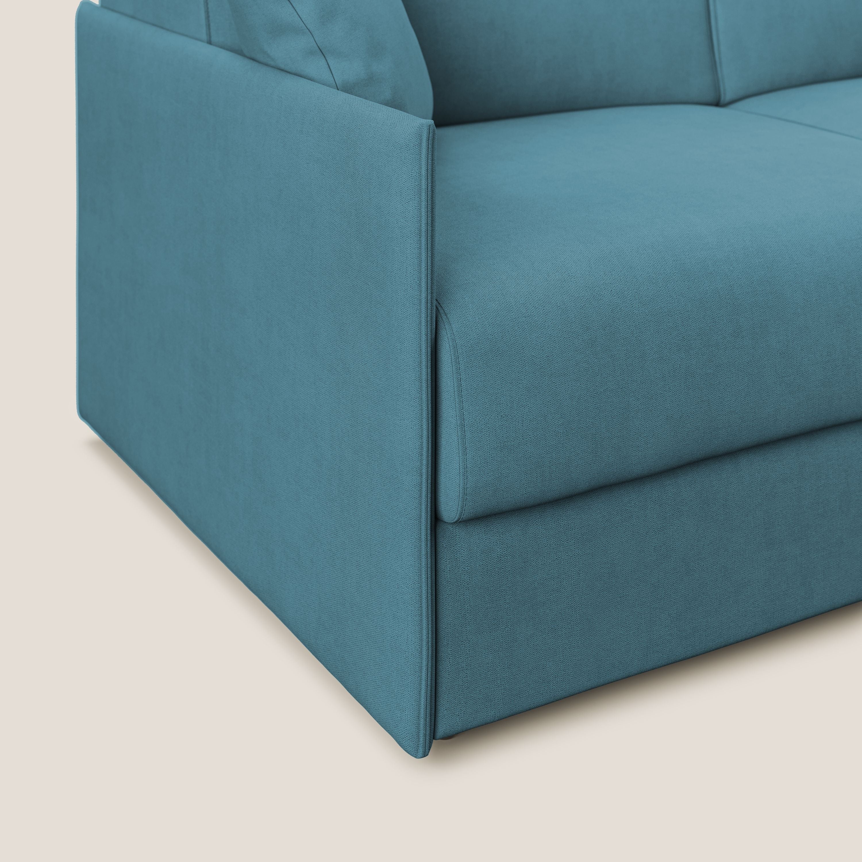 Evans canapé d'angle convertible avec méridienne en tissu doux imperméable T02 bleu clair - Image 8