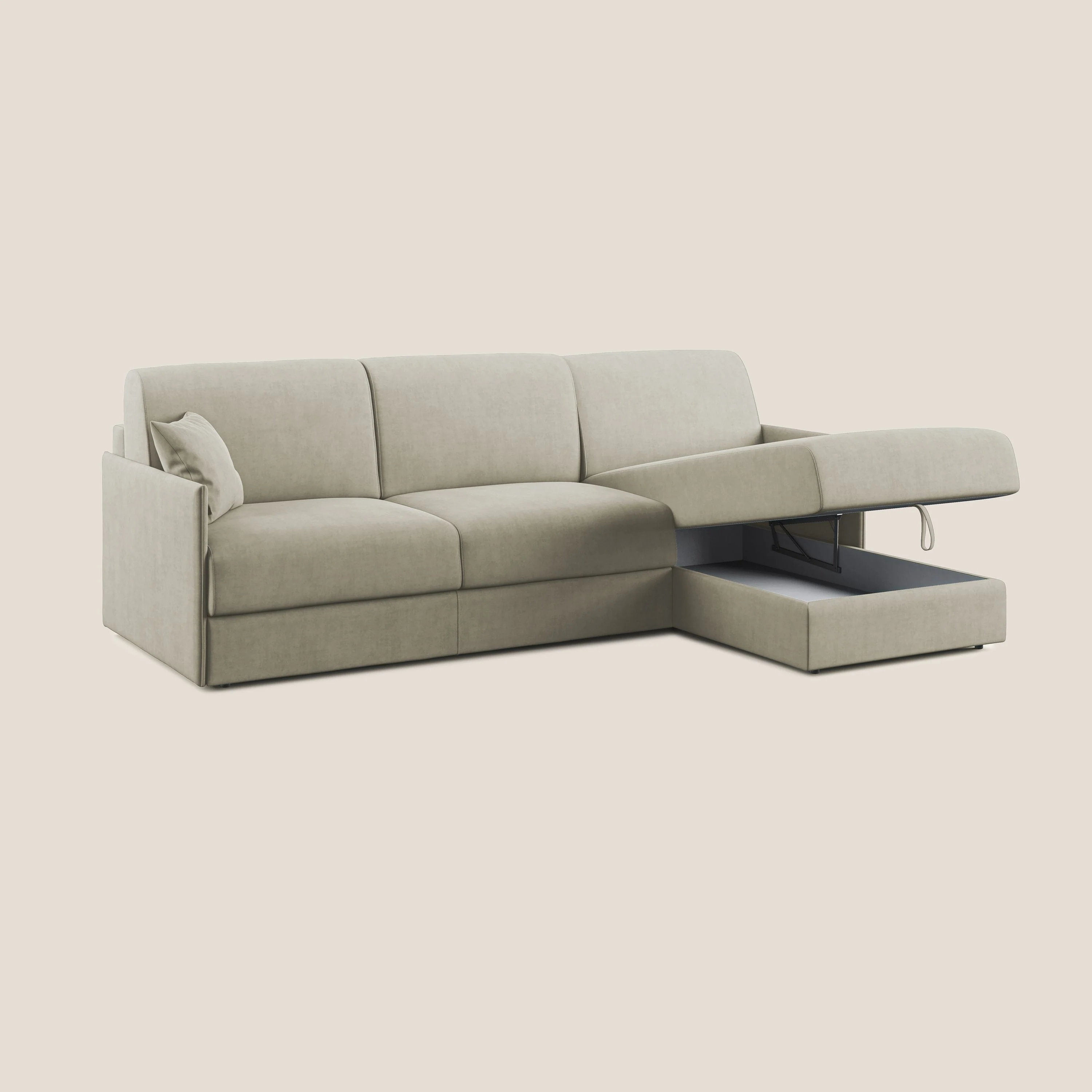 Evans canapé d'angle convertible avec méridienne en tissu doux imperméable T02 crème - Image 2