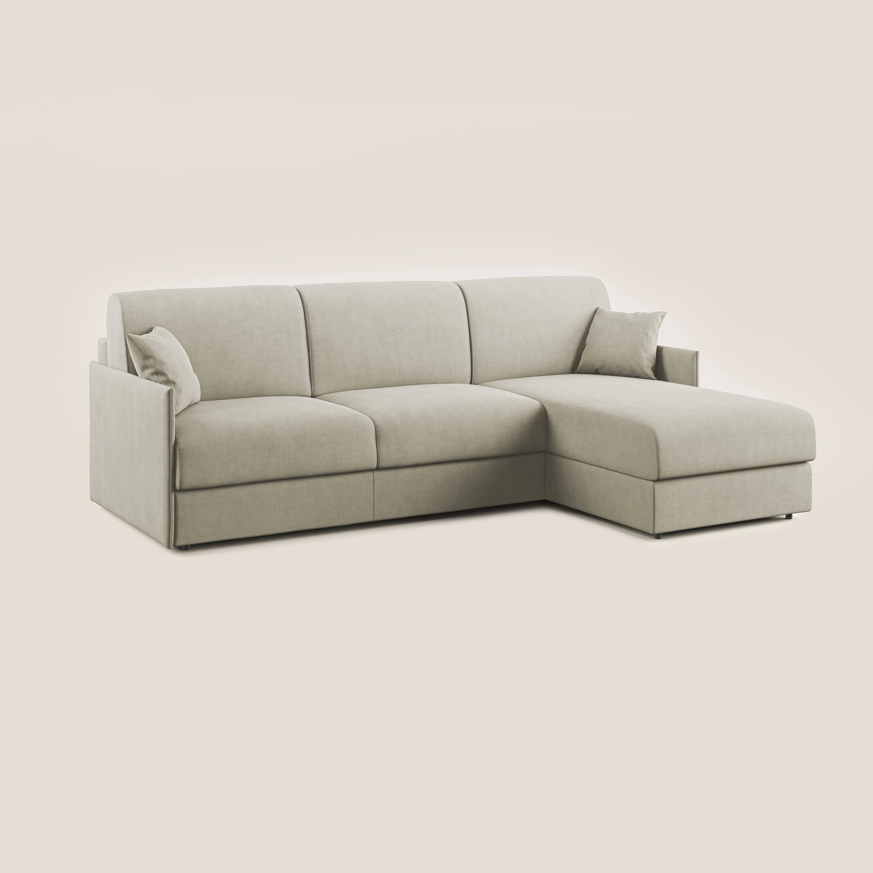 Evans canapé d'angle convertible avec méridienne en tissu doux imperméable T02 crème - Image 3