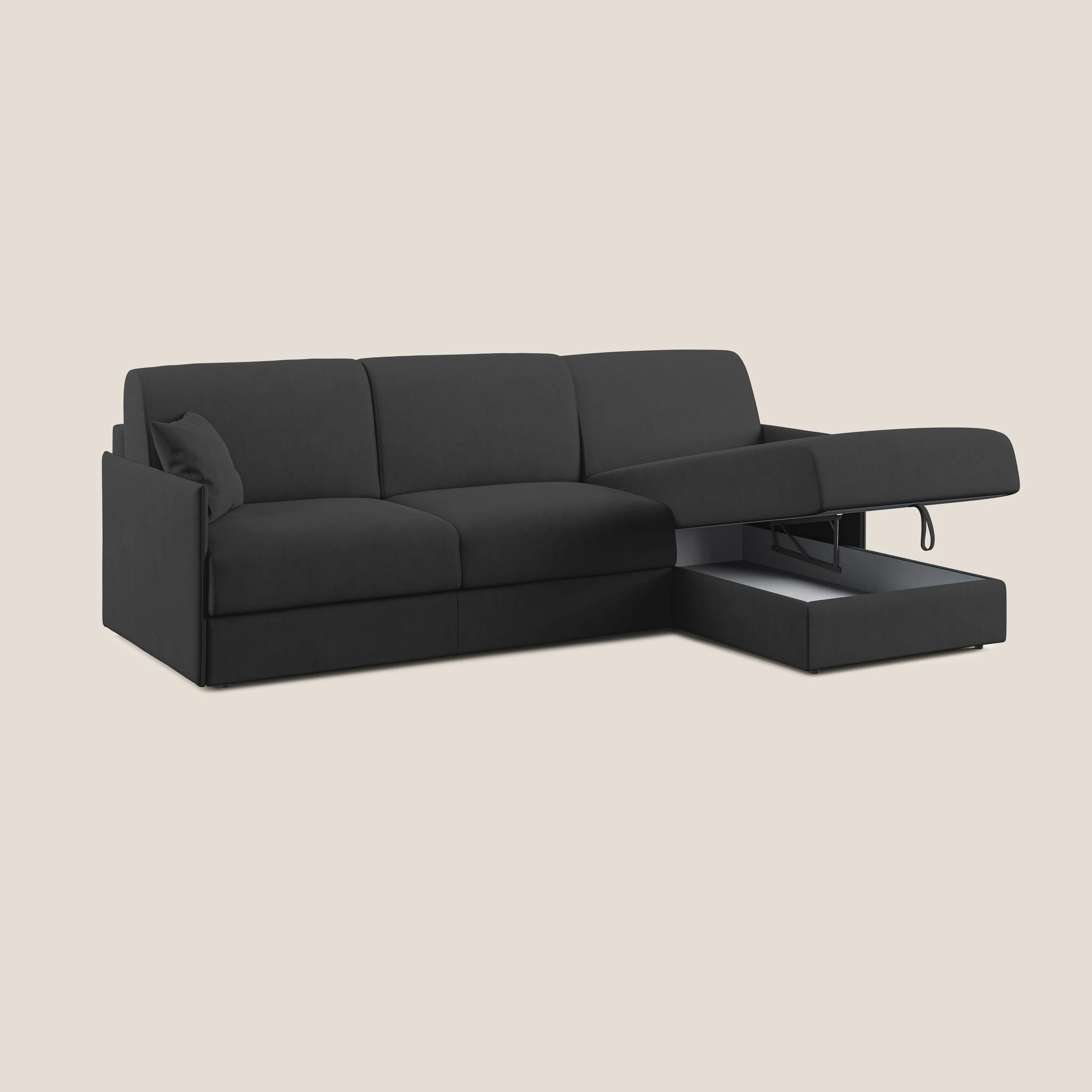 Evans canapé d'angle convertible avec méridienne en tissu doux imperméable T02 noir - Image 2