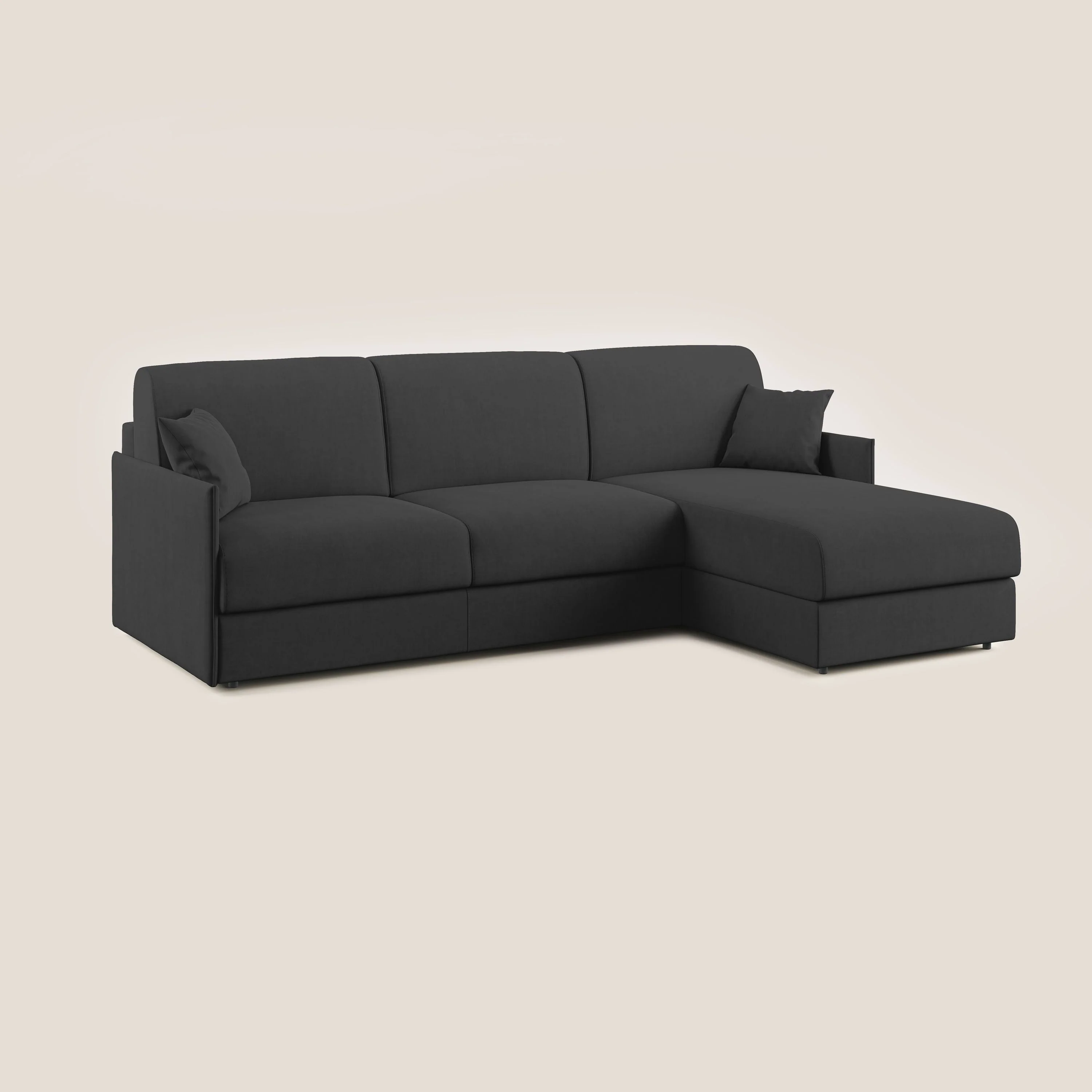 Evans canapé d'angle convertible avec méridienne en tissu doux imperméable T02 noir - Image 3