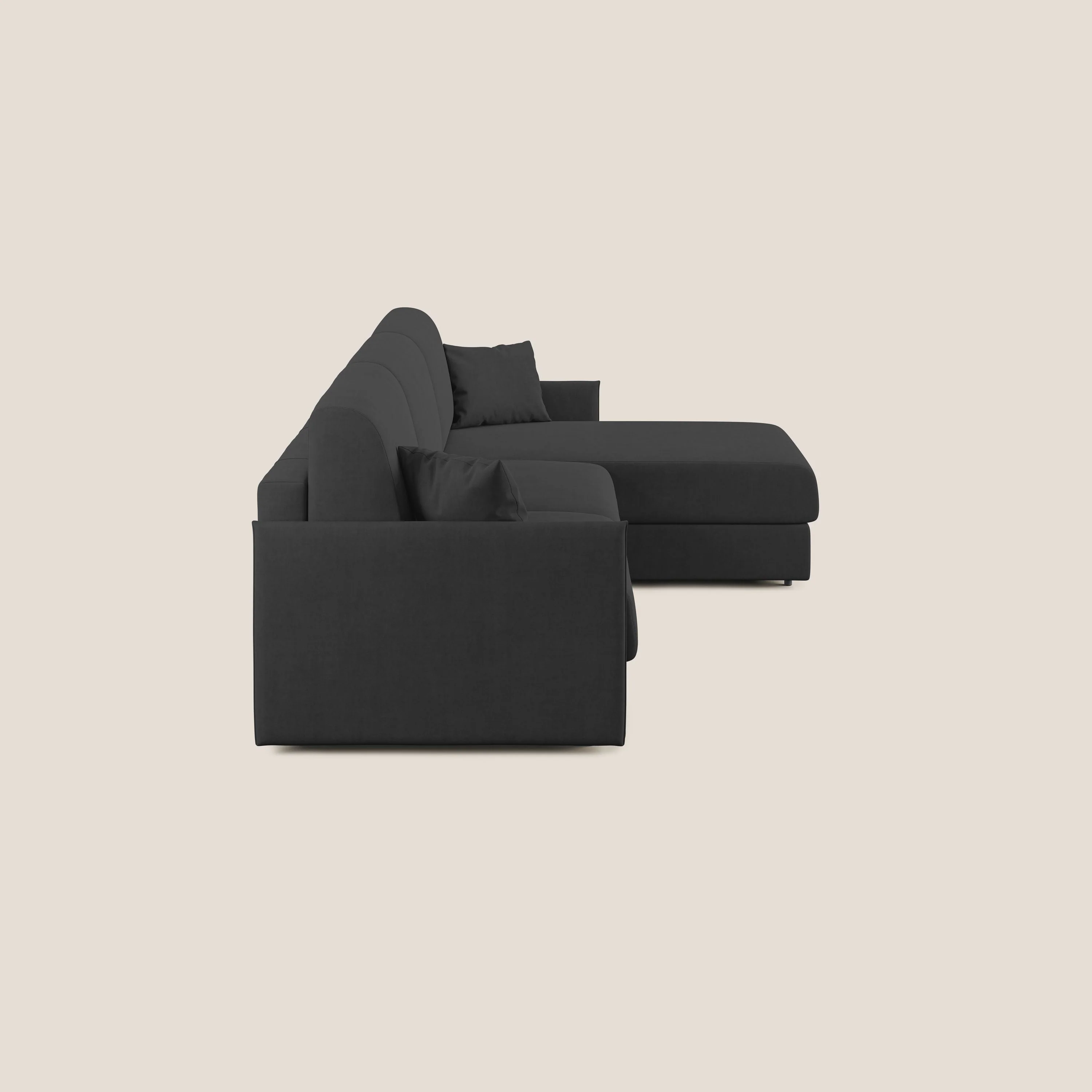 Evans canapé d'angle convertible avec méridienne en tissu doux imperméable T02 noir - Image 4