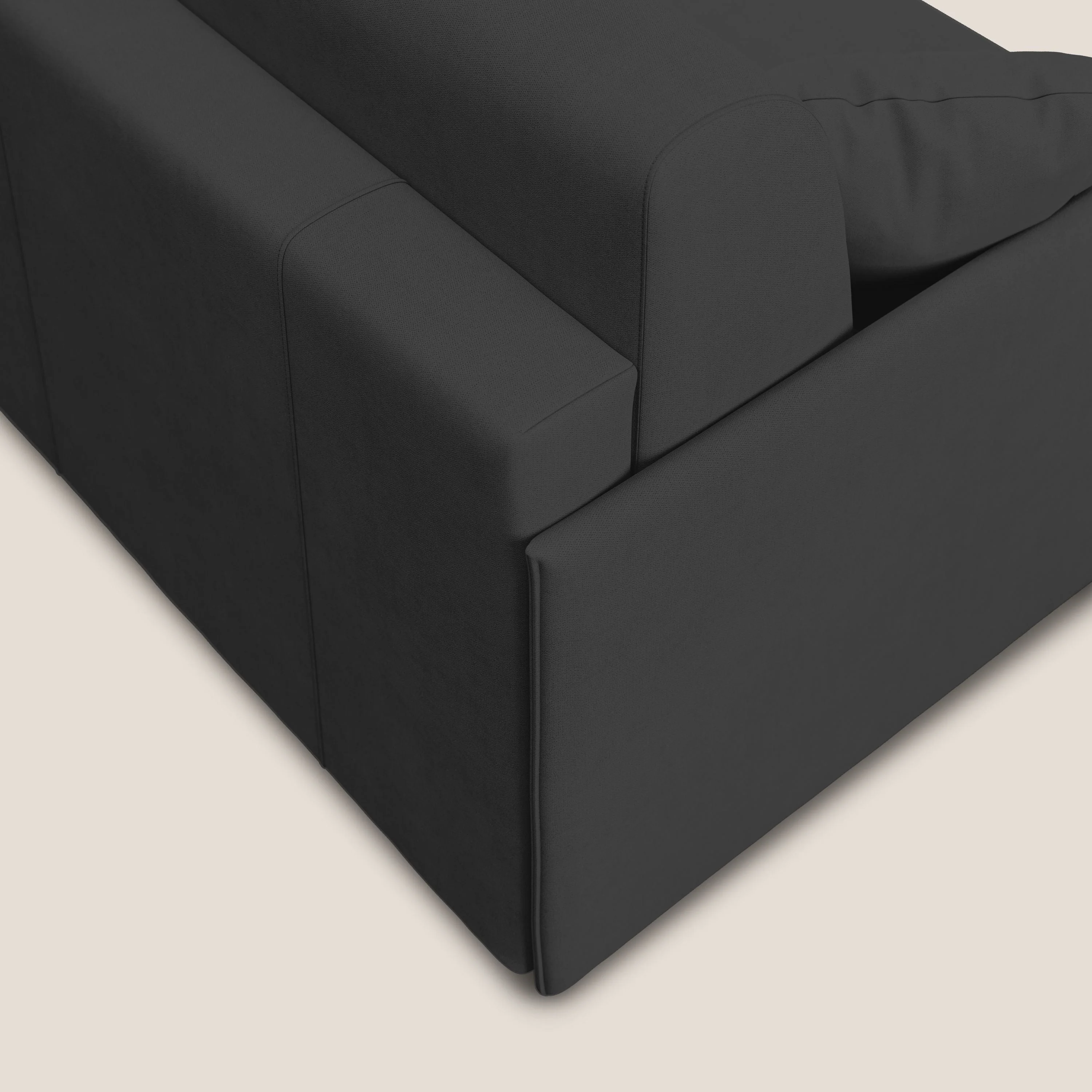 Evans canapé d'angle convertible avec méridienne en tissu doux imperméable T02 noir - Image 6