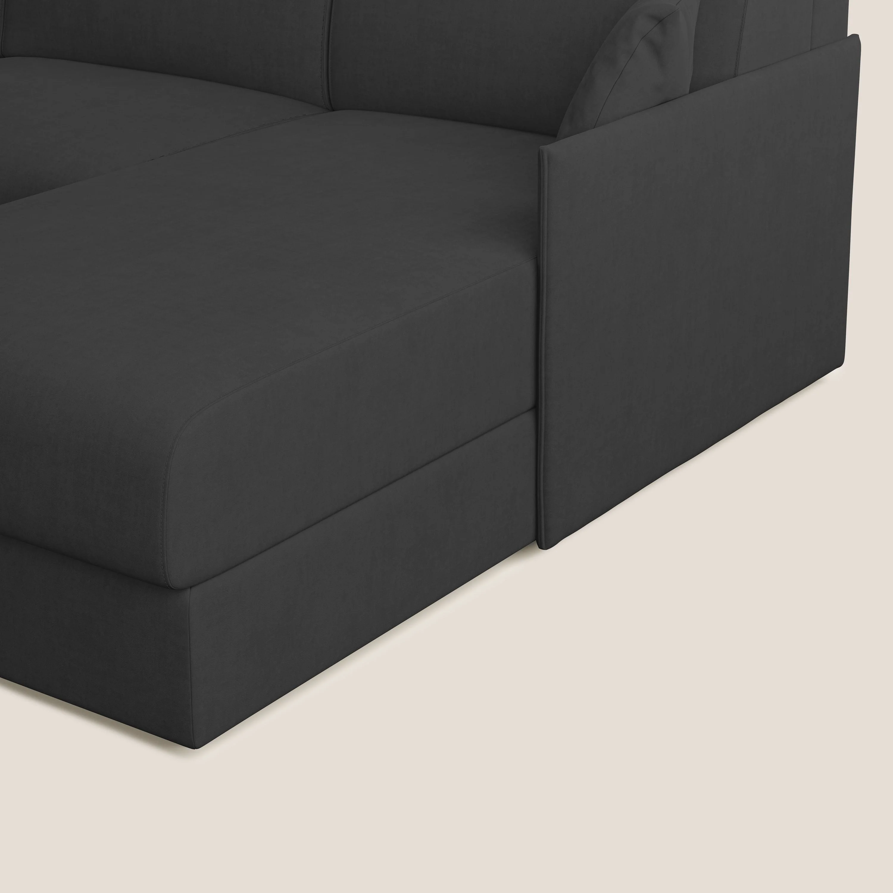 Evans canapé d'angle convertible avec méridienne en tissu doux imperméable T02 noir - Image 7