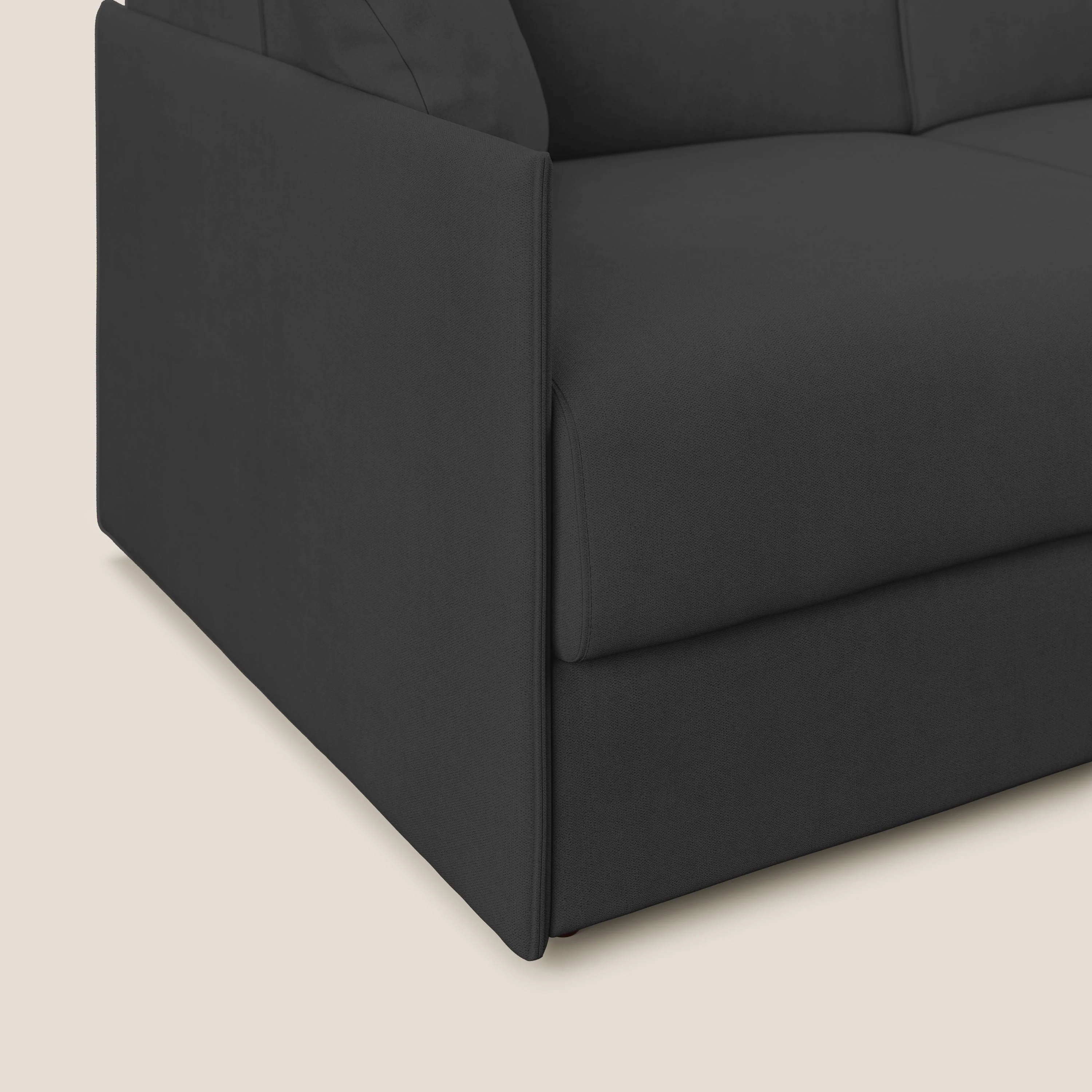 Evans canapé d'angle convertible avec méridienne en tissu doux imperméable T02 noir - Image 8