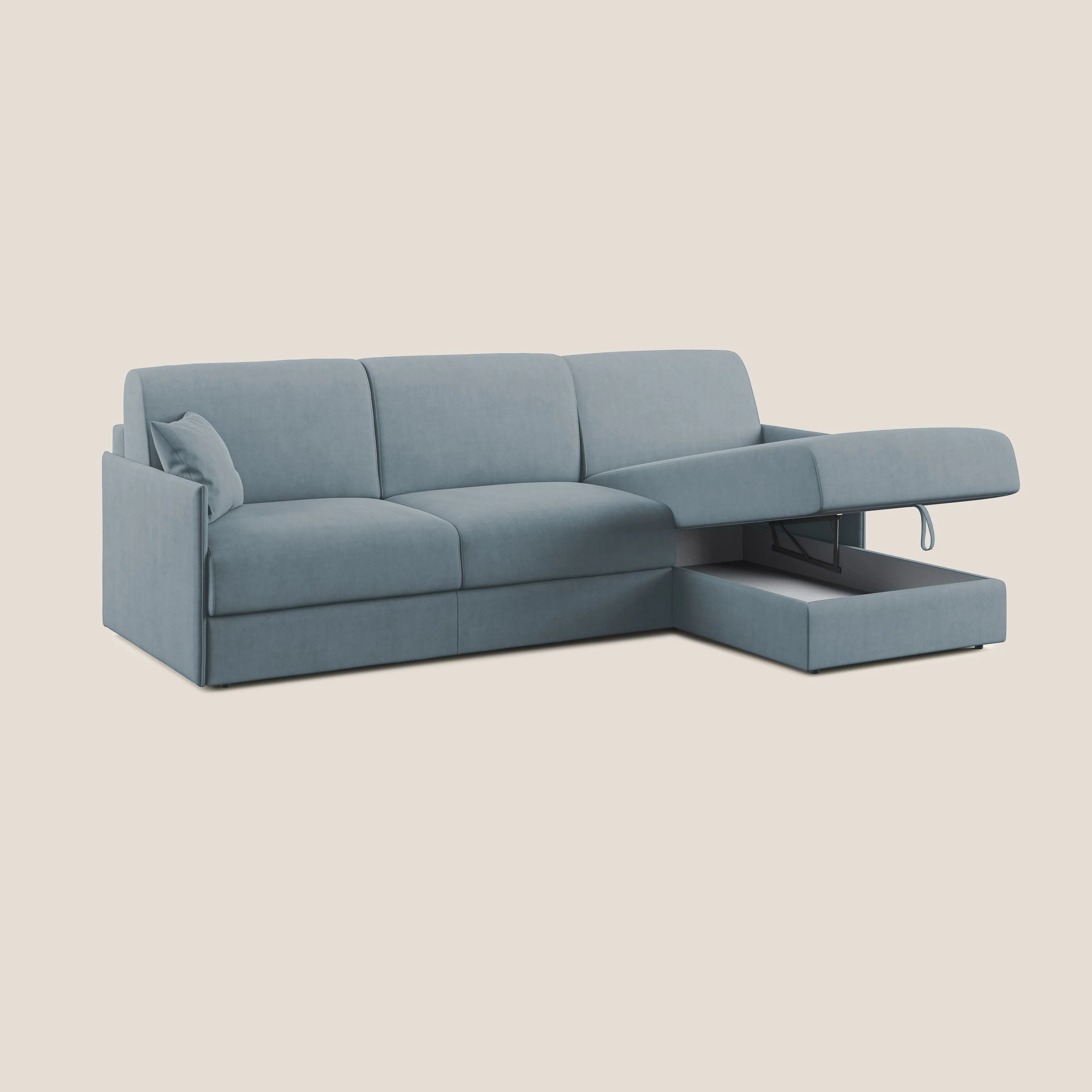 Evans canapé d'angle convertible avec méridienne en tissu doux imperméable T02 sucre glace - Image 2
