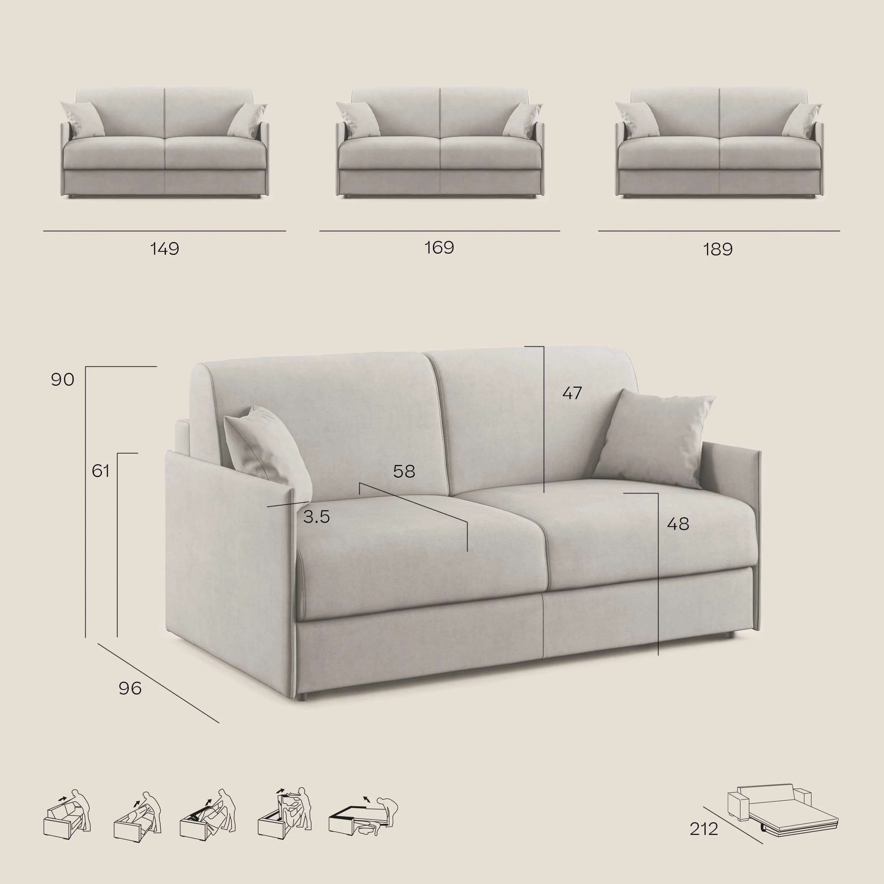 Evans Canapé convertible en tissu imperméable T13 anthracite - Image 9