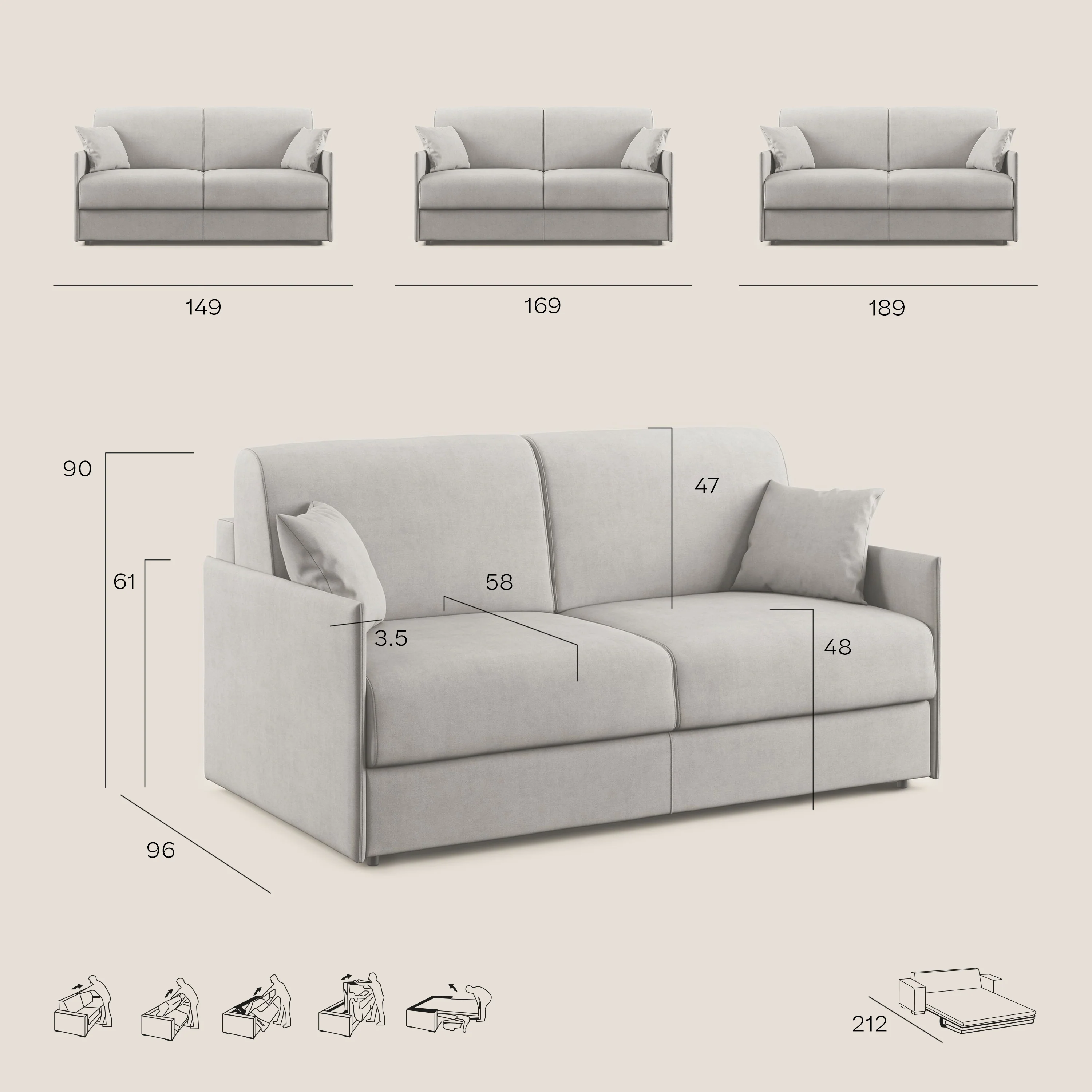 Evans Canapé convertible en tissu imperméable T13 marron - Image 9