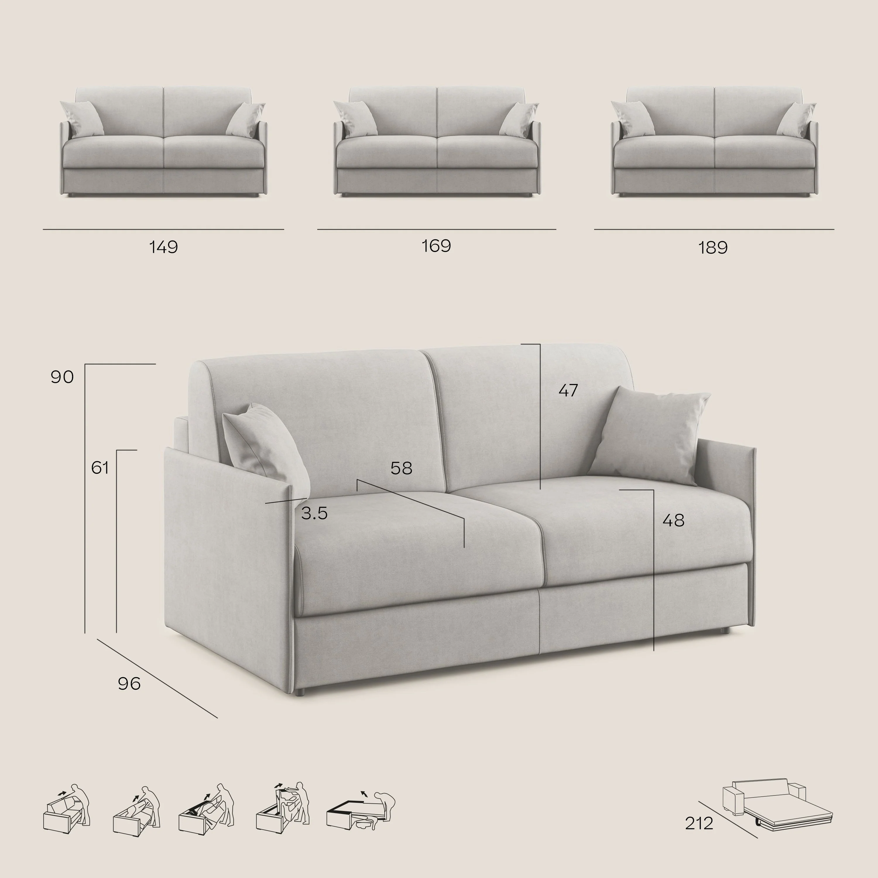 Evans canapé lit convertible en tissu recyclé beige - Image 10