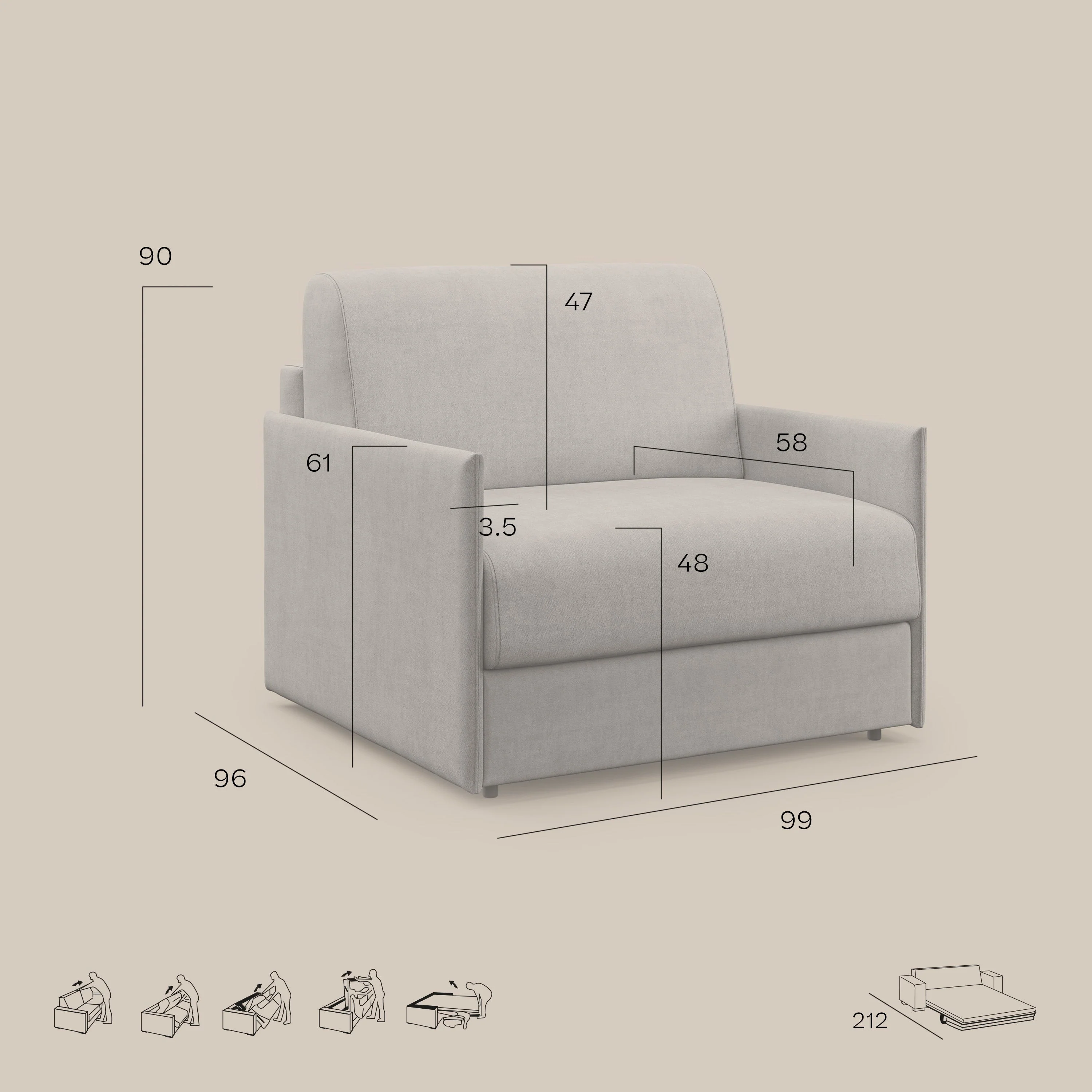 Evans fauteuil convertible en tissu imperméable T02 bleu - Image 9
