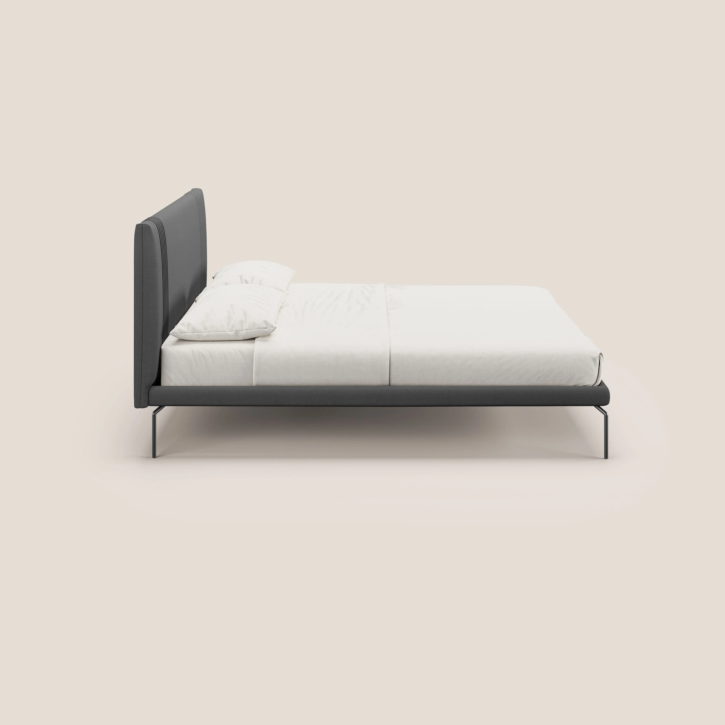 Finn lit rembourré avec pieds hauts en métal en tissu détachable T05 anthracite - Image 3
