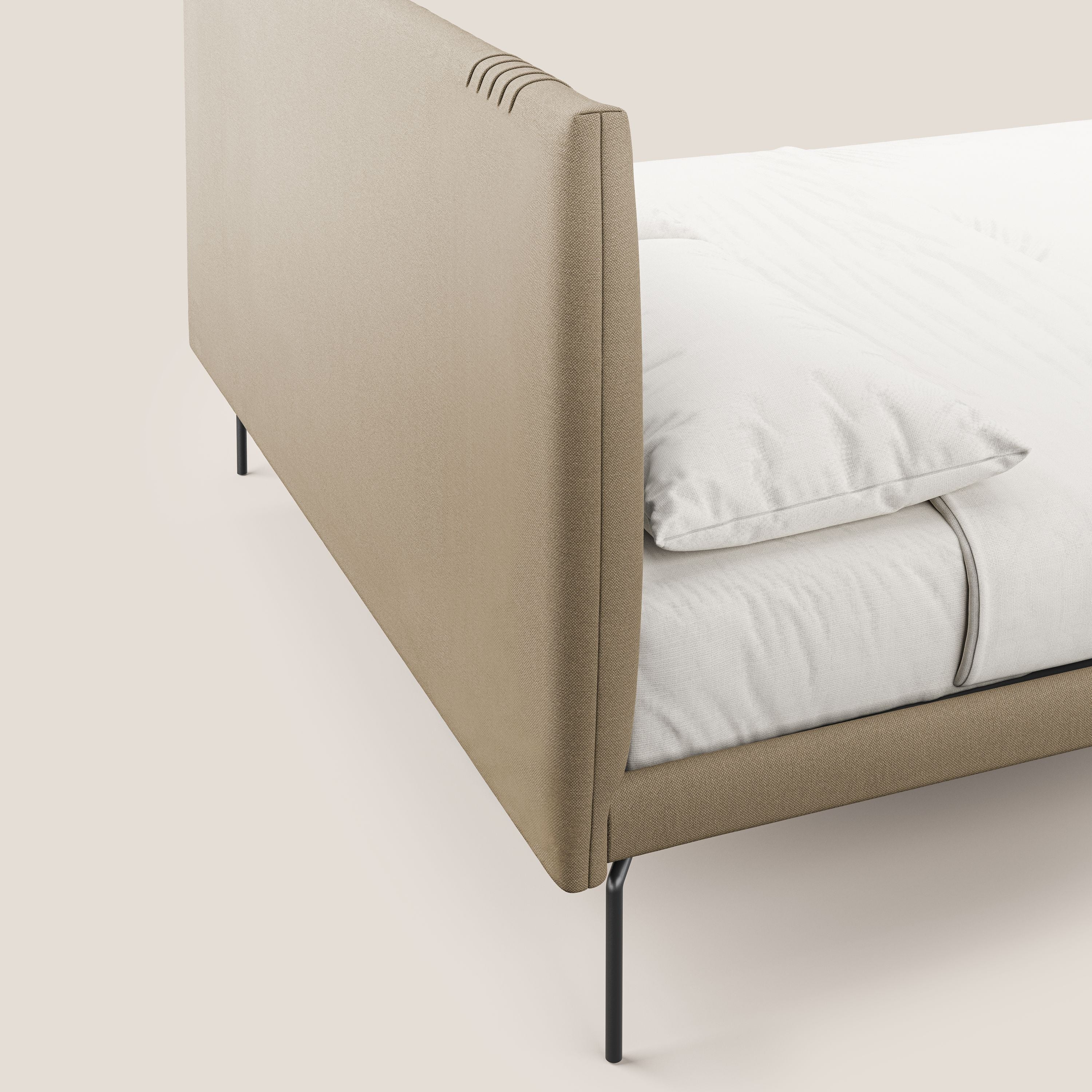 Finn lit rembourré avec pieds hauts en métal en tissu détachable T05 beige - Image 6