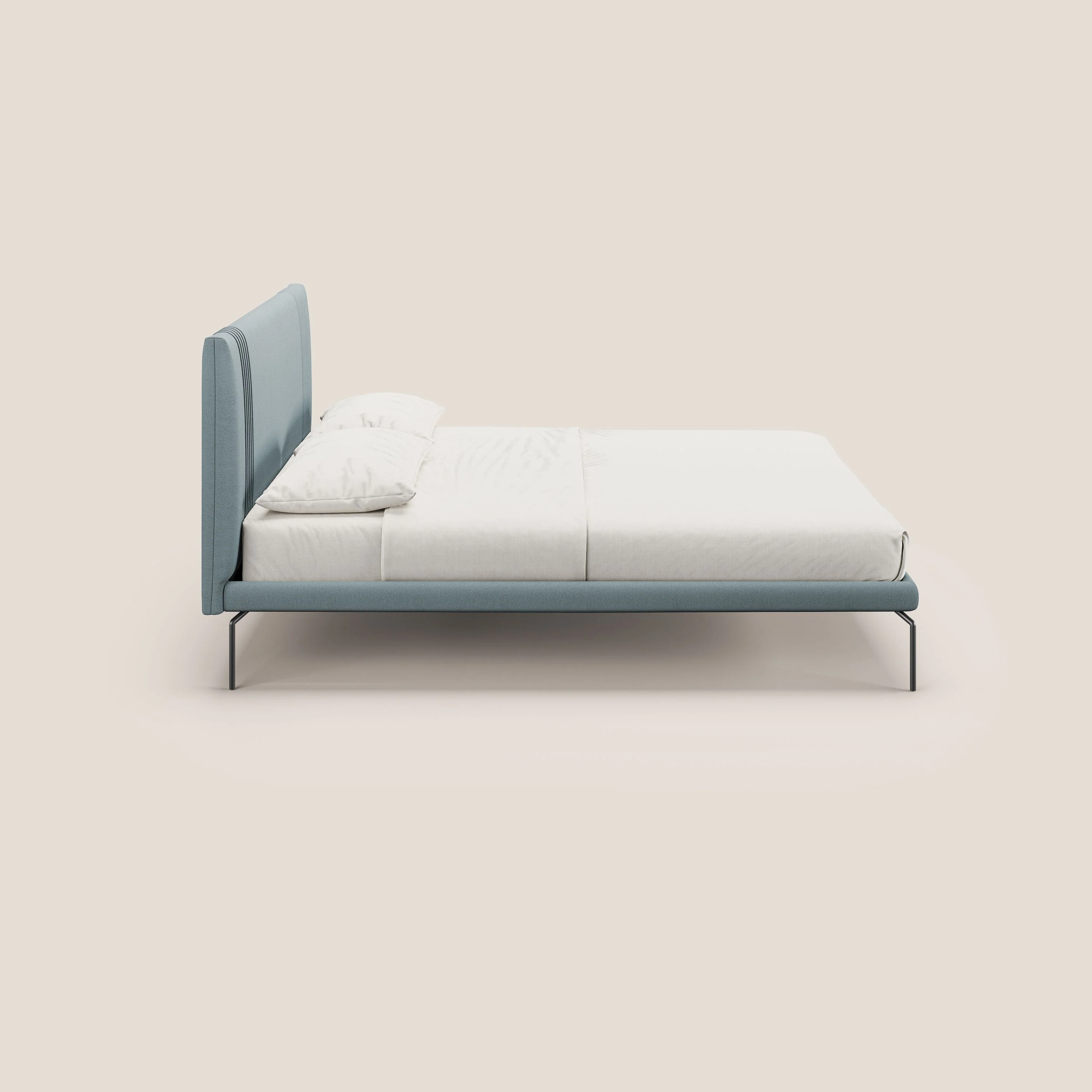 Finn lit rembourré avec pieds hauts en métal en tissu détachable T05 bleu gris - Image 4