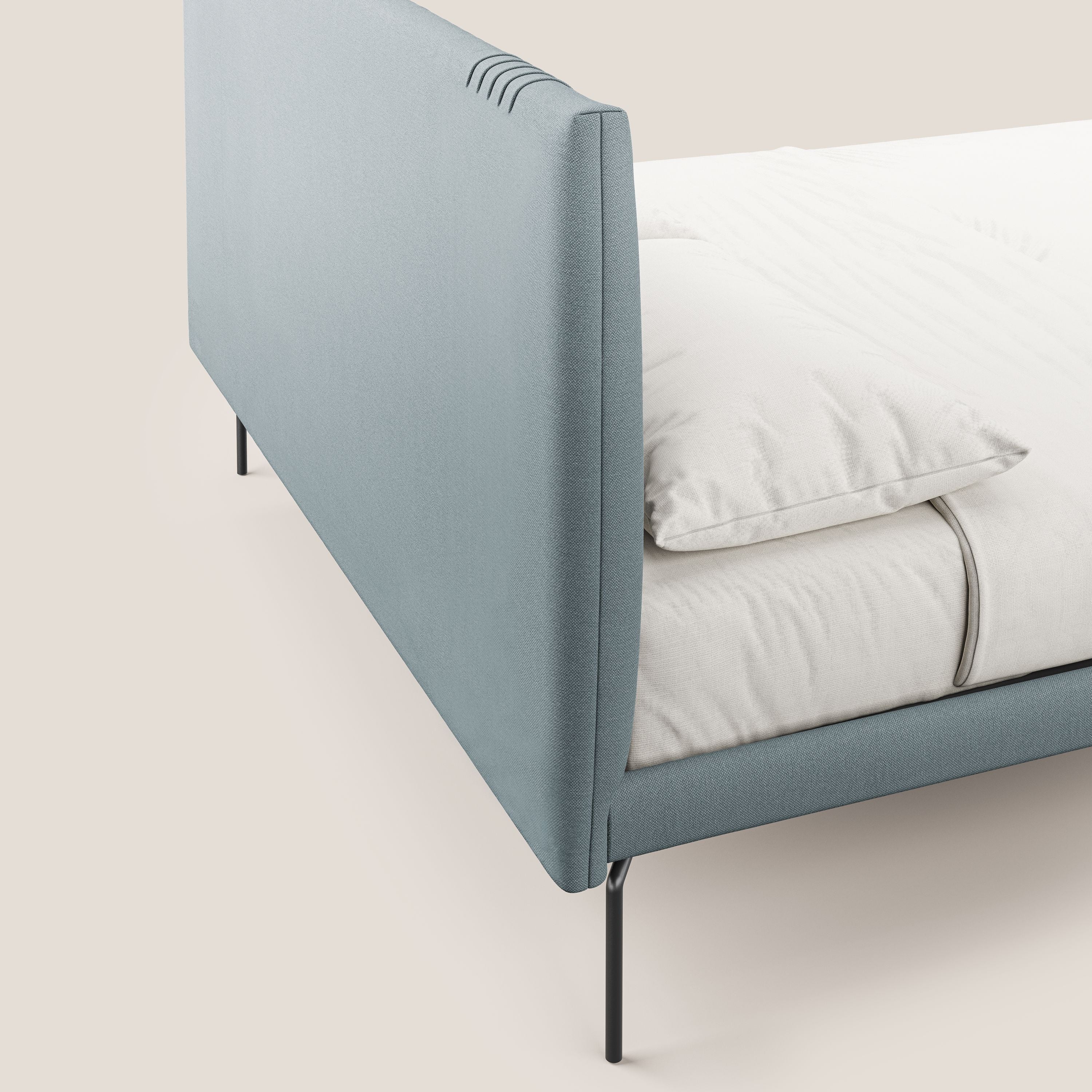 Finn lit rembourré avec pieds hauts en métal en tissu détachable T05 bleu gris - Image 7