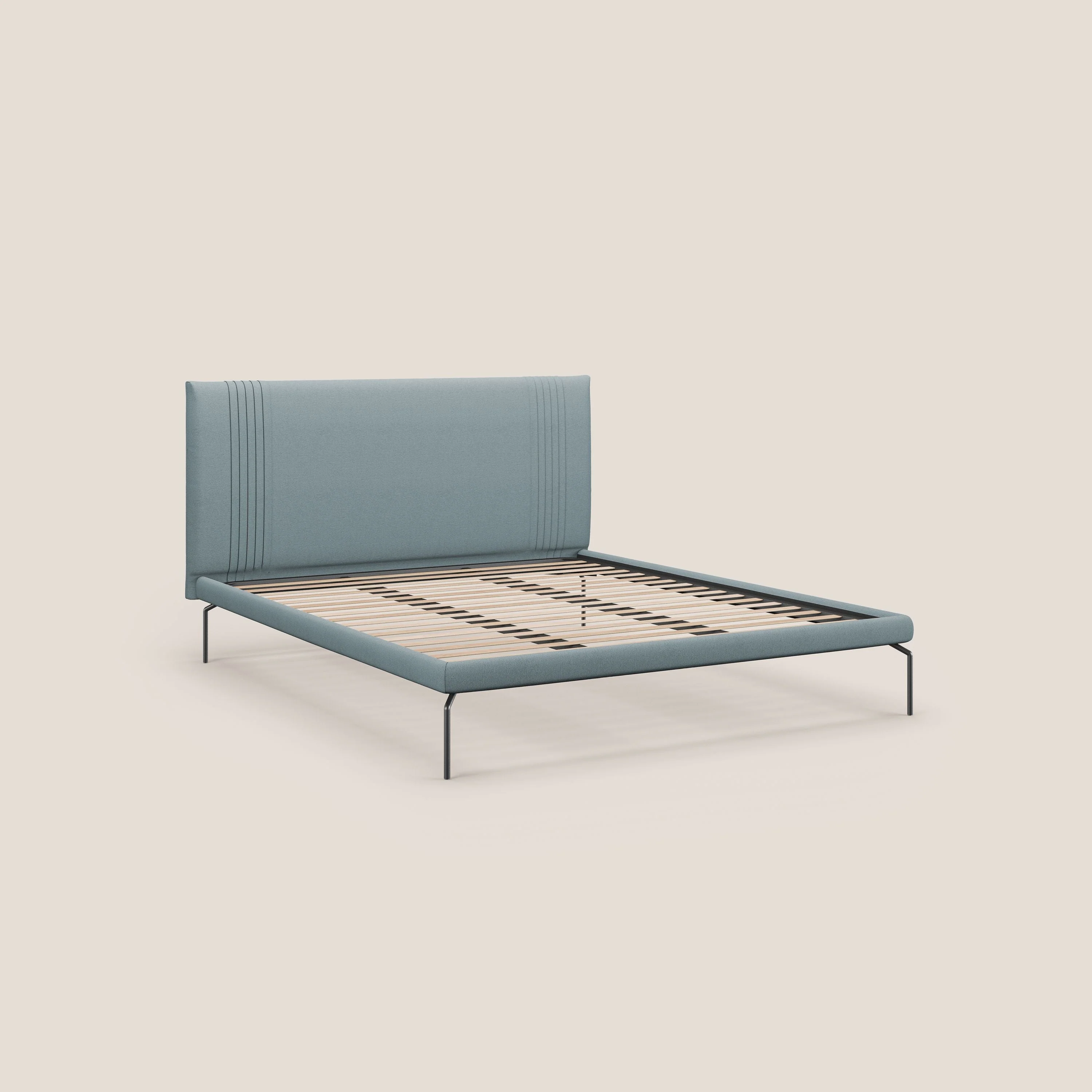 Finn lit rembourré avec pieds hauts en métal en tissu détachable T05 bleu gris - Image 8