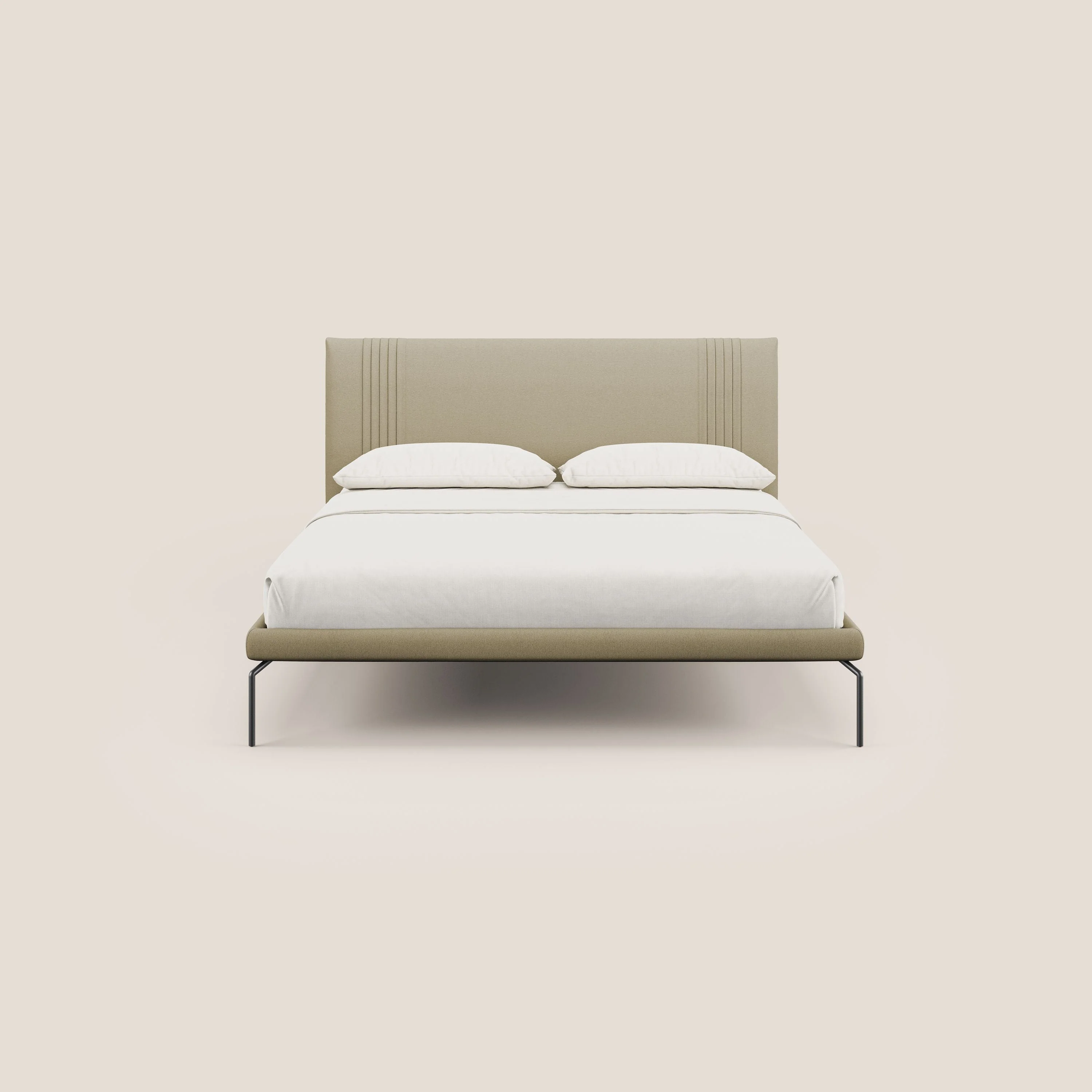 Finn lit rembourré avec pieds hauts en métal en tissu détachable T05 camel - Image 2