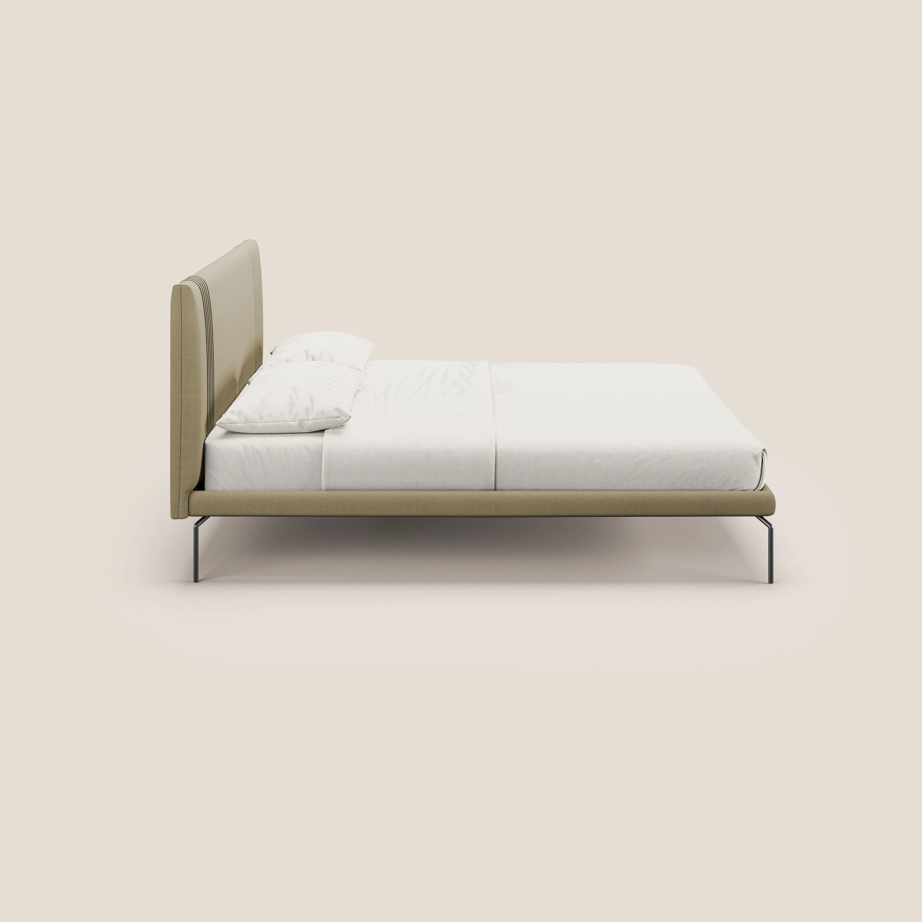 Finn lit rembourré avec pieds hauts en métal en tissu détachable T05 camel - Image 3