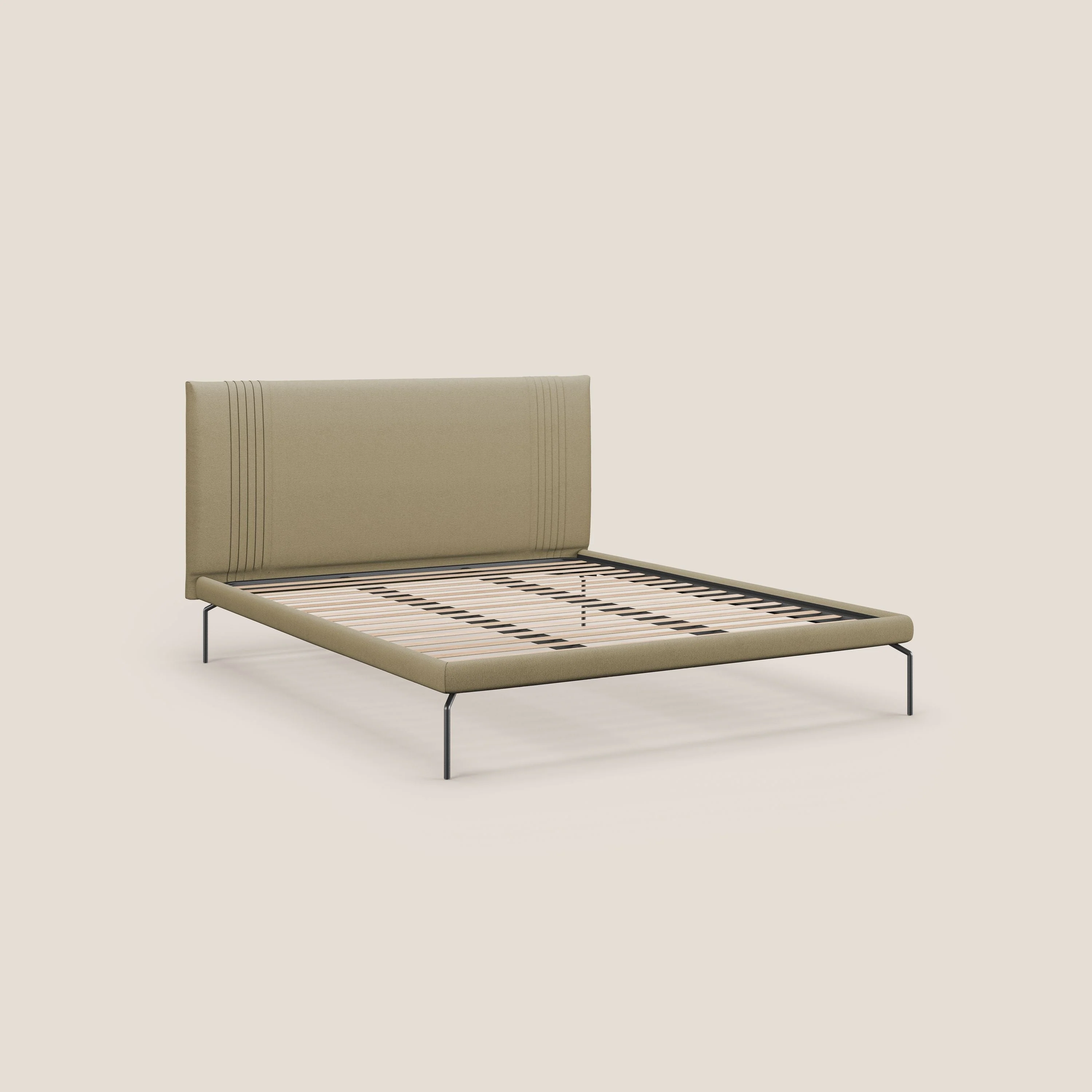 Finn lit rembourré avec pieds hauts en métal en tissu détachable T05 camel - Image 7