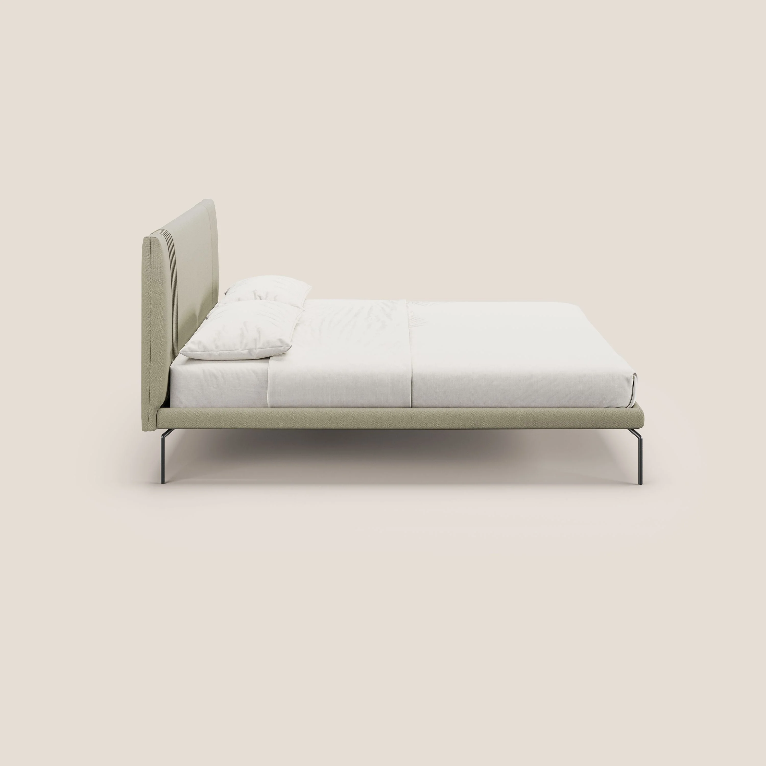Finn lit rembourré avec pieds hauts en métal en tissu détachable T05 crème - Image 3