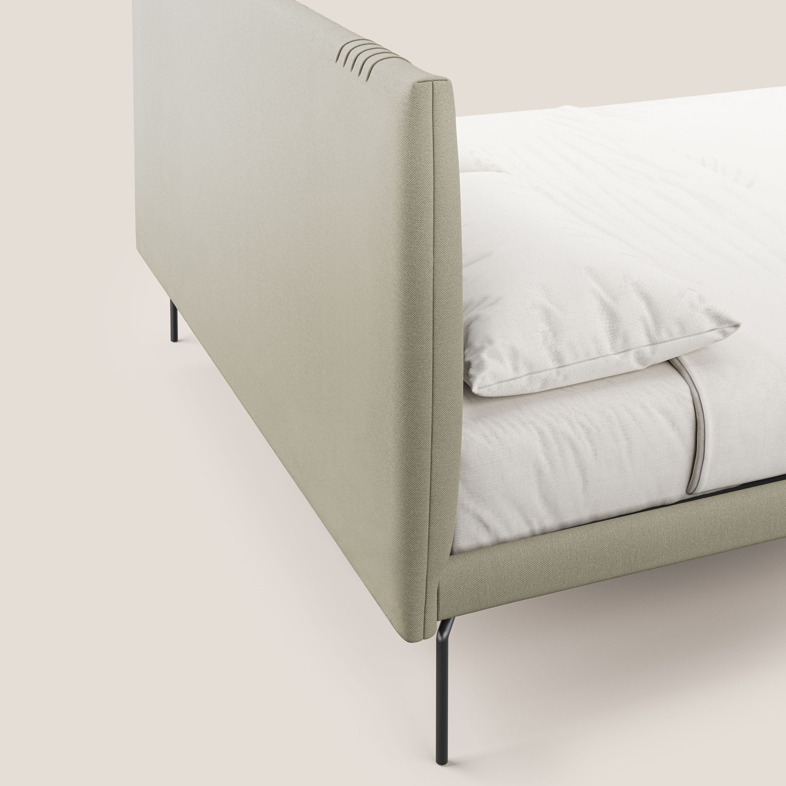 Finn lit rembourré avec pieds hauts en métal en tissu détachable T05 crème - Image 6